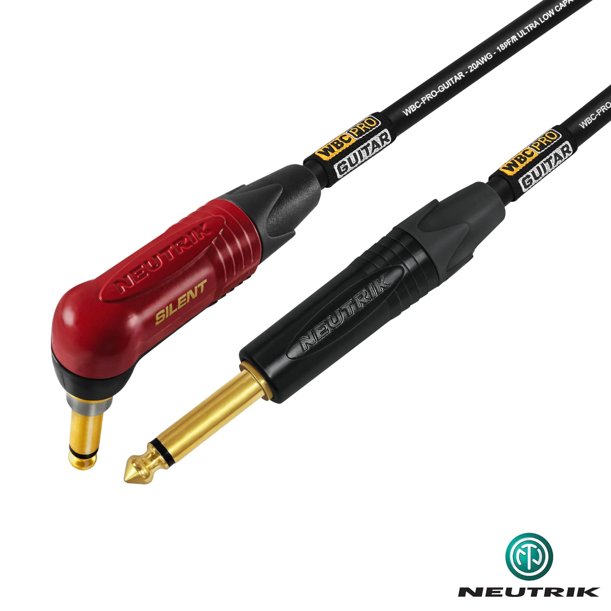 6 Foot - WBC-PRO-Guitar – 20 AWG - Low-Cap (18pF/ft) – Pro-Grade – Graphite-Based - Dual-Shielded Guitar Bass Instrument Cable w/Neutrik Straight - Angled (SilentPLUG) ¼ Inch (6.35mm) Gold TS Plugs - Image 4