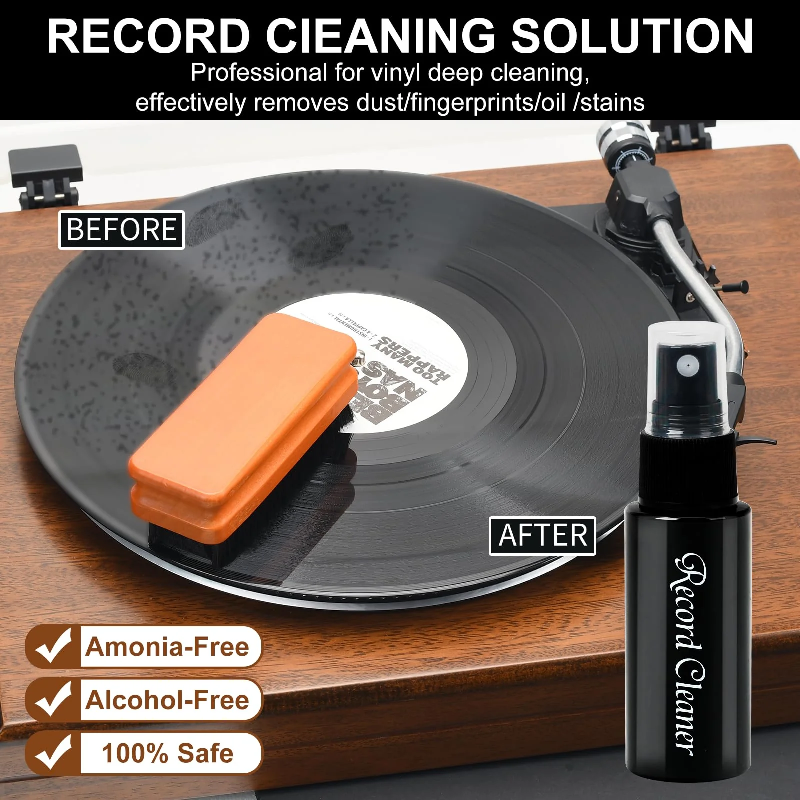 6-in-1 Vinyl Record Cleaning Kit | Vinyl Record Cleaner Kit – Includes 2in1 Velvet Microfiber Brush, Soft Antistatic Nano Fiber Brush, Cleaning Liquid, Duster & Stylus Brush, Storage Box, for Records 6PCS - Image 4