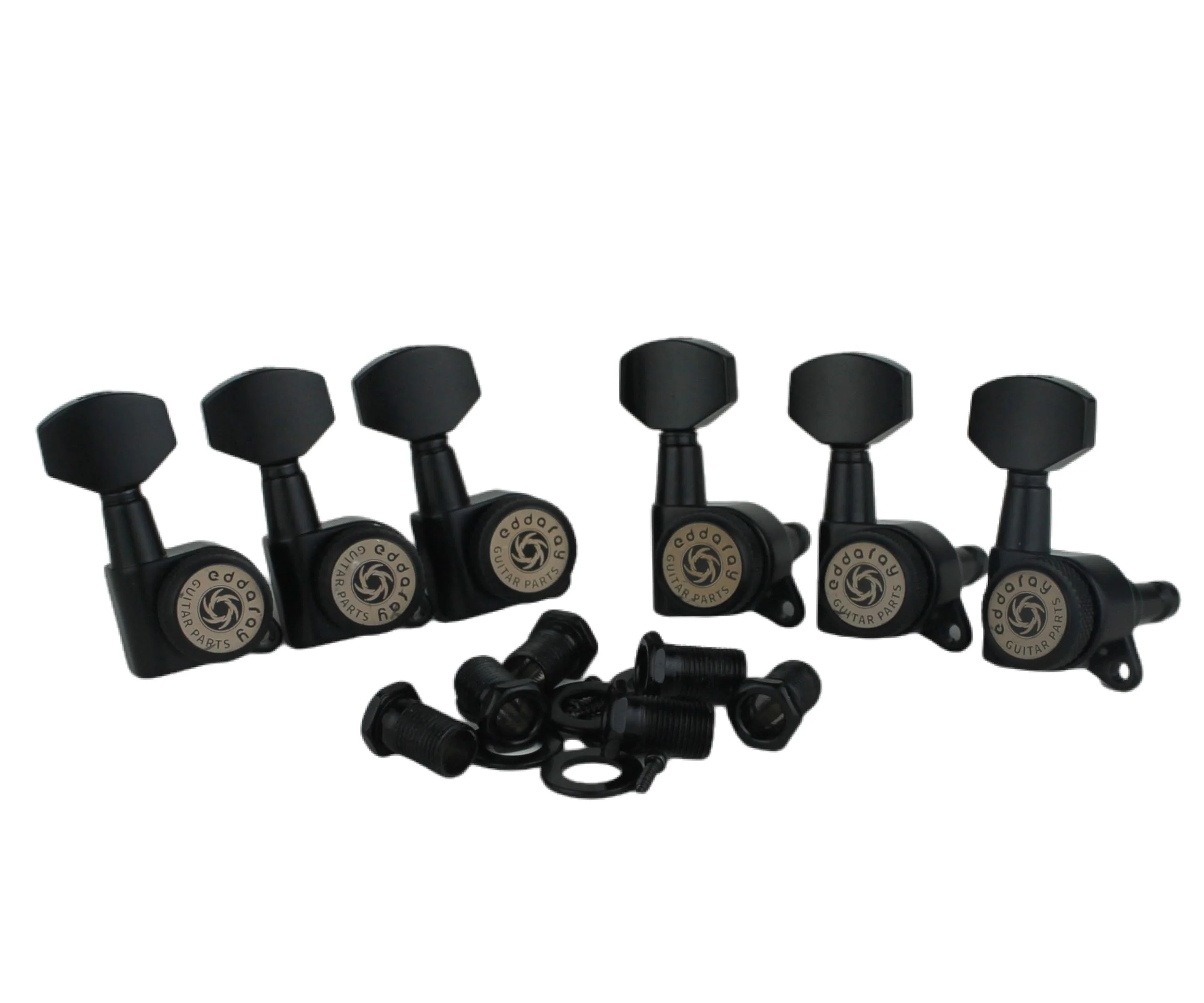6 In-line Guitar Locking Tuners 6 Right Hand – 1:18 Gear Ratio Lock String Tuning Key Pegs Machine Heads Set with Hexagonal Shaped Knob Replacement, (E-107SP, Black) 6 for Right - Image 3