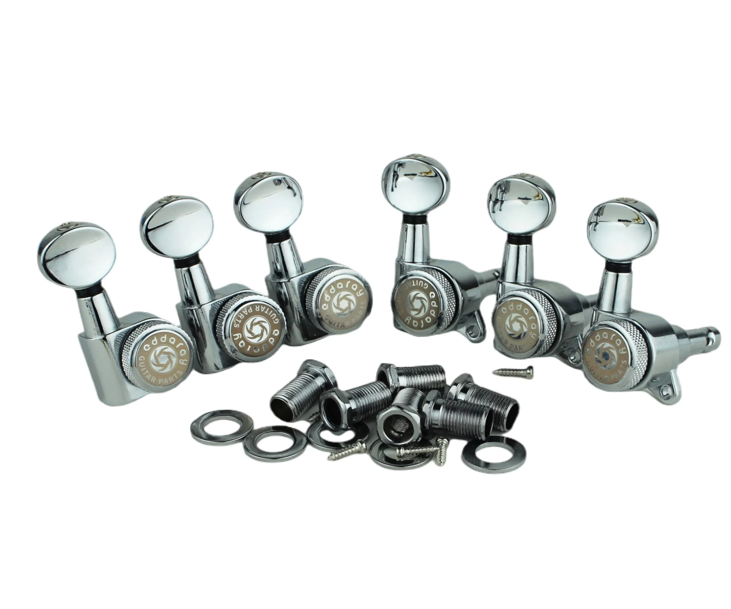 6 In-line Guitar Locking Tuners 6 Right Hand – 1:18 Gear Ratio Lock String Tuning Key Pegs Machine Heads Set with Oval Shaped Knob Replacement, (E-105SP, Chrome) 6 for Right - Image 3