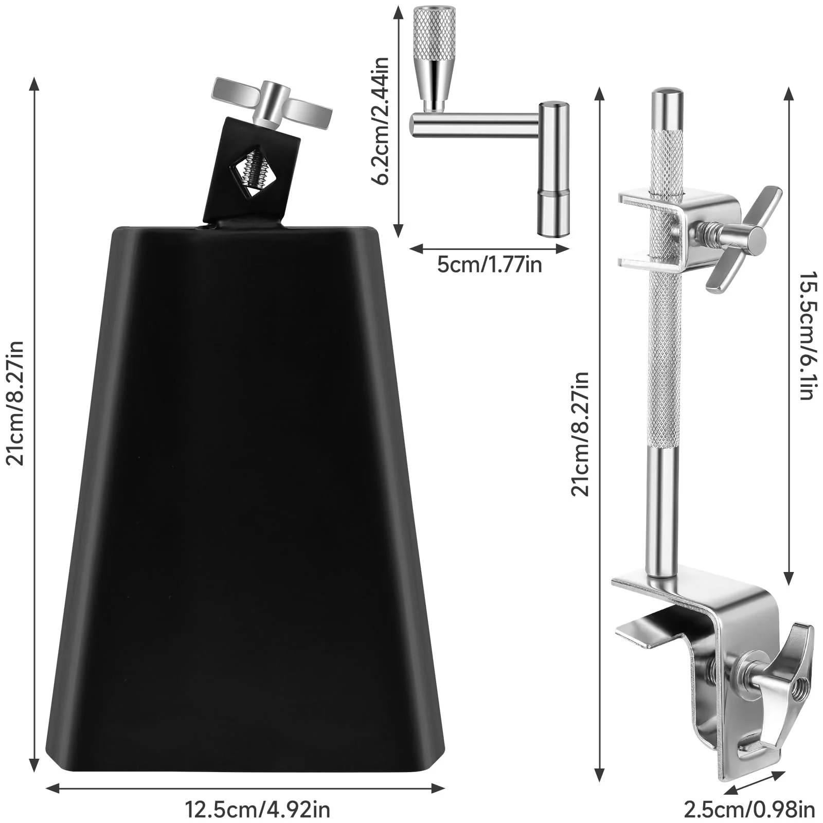 6 Inch Cowbell and Cowbell Clamp, Cowbell Holder Percussion Accessory for Drum Sets, Adjustable Standard Cowbell Mount Holder, Bass Drum Hoop Up or Down Drum Key - Image 2