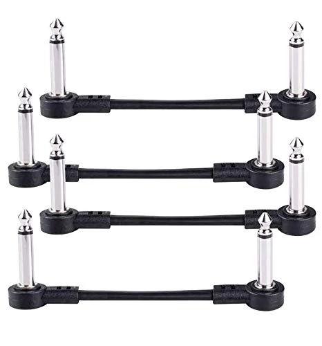 6 Inch Guitar Patch Cables 6 Pack, 1/4" TS Right Angle Effect Pedal Flat Cables, Black 6 Inch Black-6 in-6 Pack - Image 4