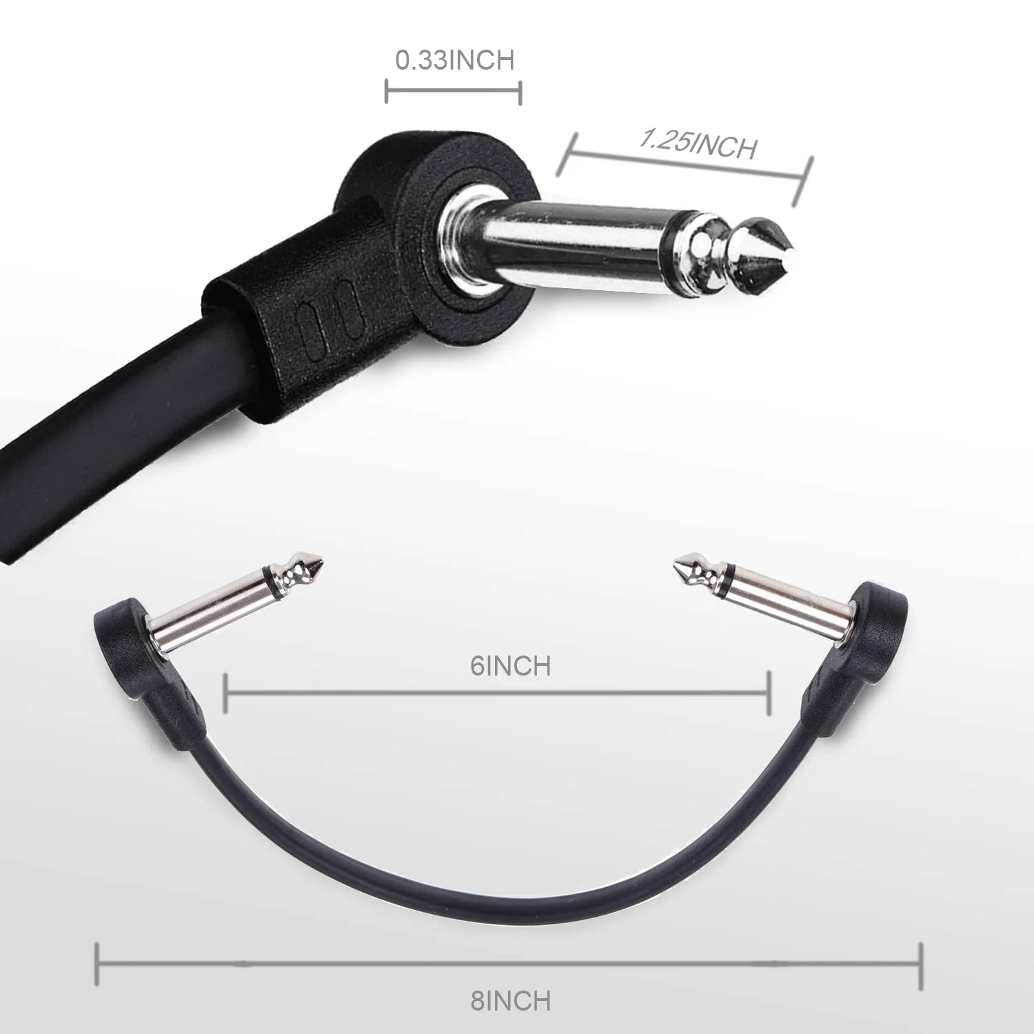 6 Inch Guitar Patch Cables 6 Pack, 1/4" TS Right Angle Effect Pedal Flat Cables, Black 6 Inch Black-6 in-6 Pack - Image 5