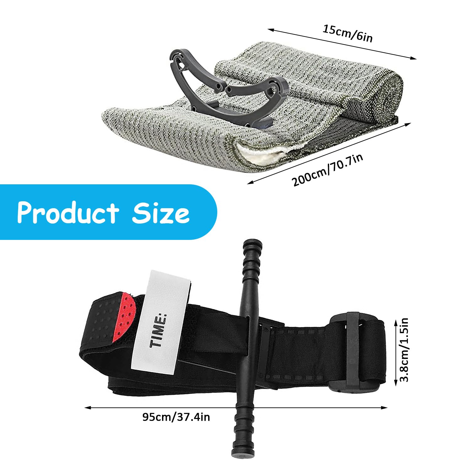 6 Inch Tourniquet Bandage Set, 3.8 x 95 cm Tourniquet Tactical, Emergency Tourniquet, Israeli Tactical Tourniquet, Emergency First Aid Bandage for Hiking, Mountaineering, Sports, Camping, Climbing 15 cm - Image 2