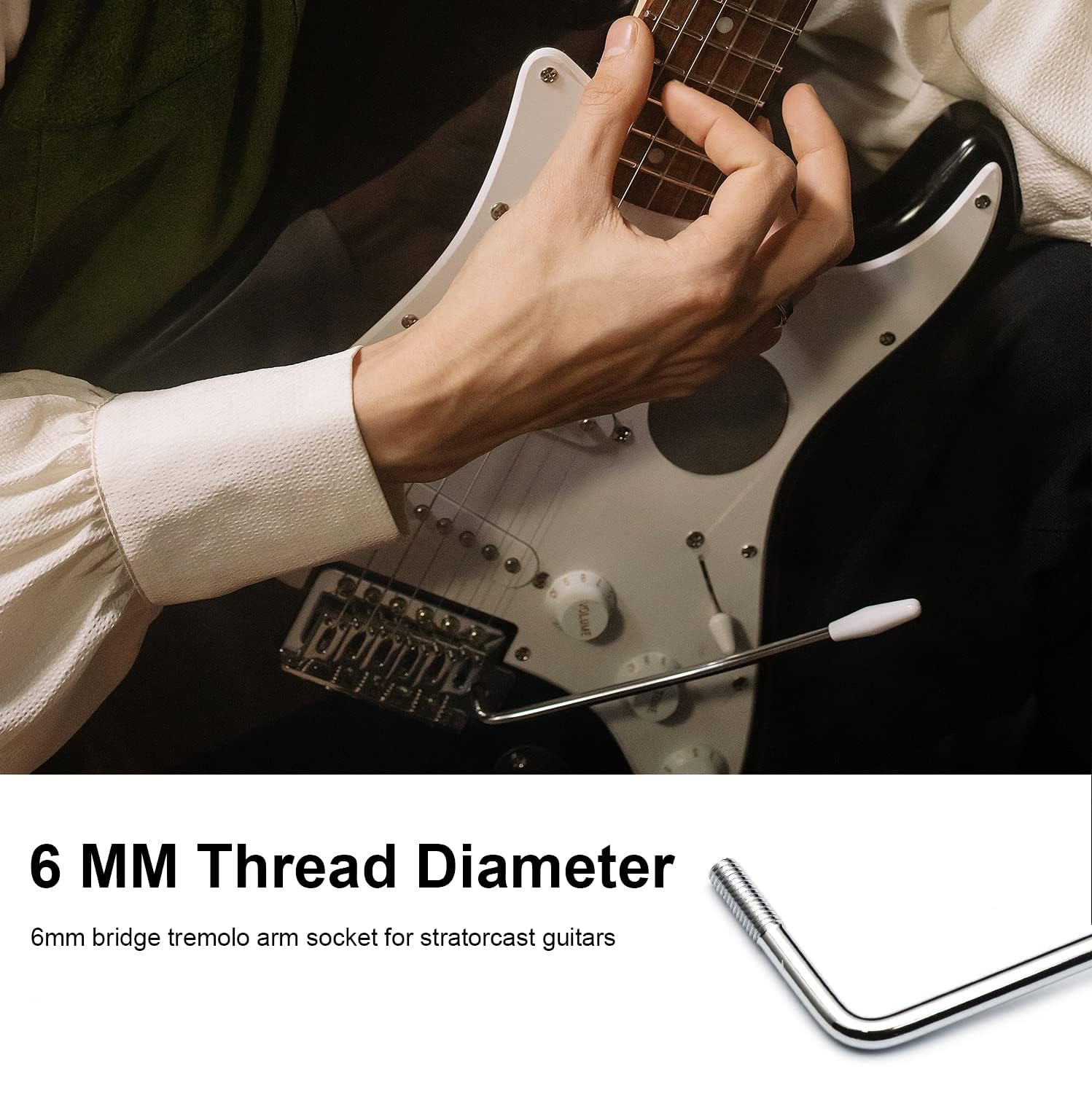 6 MM Thread Tremolo Arm Electric Guitar Tremolo Arm Thread Metal Single Tremolo Arm Whammy Bar with Tip for Stratocaster Electric Guitar Tremolo System (Chrome) Chrome - Image 3
