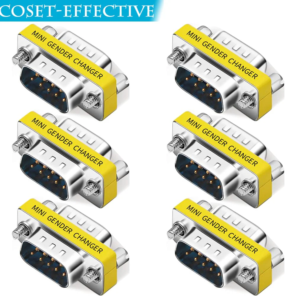 6-Pack 9Pin RS232 Serial Cable DB9 Male to Male Mini Gender Changer Adapter Coupler Connector Male to Male,6-PACK - Image 3