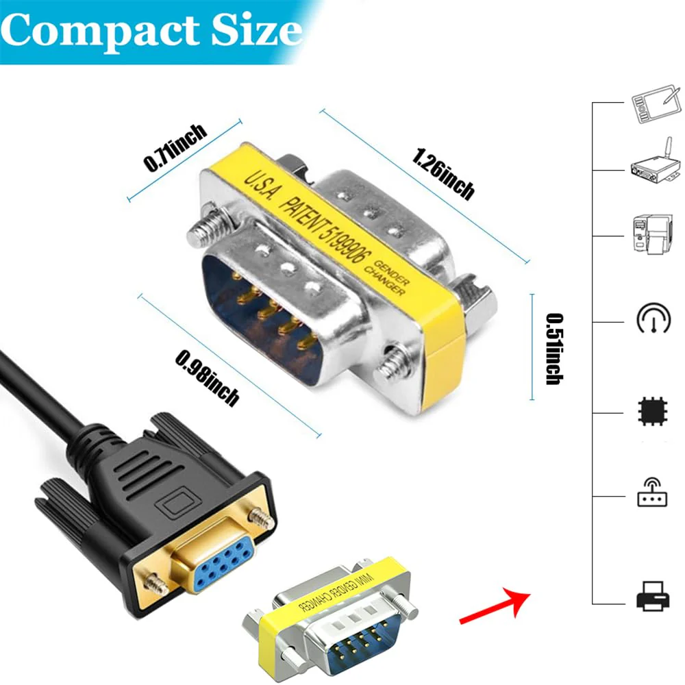 6-Pack 9Pin RS232 Serial Cable DB9 Male to Male Mini Gender Changer Adapter Coupler Connector Male to Male,6-PACK - Image 6