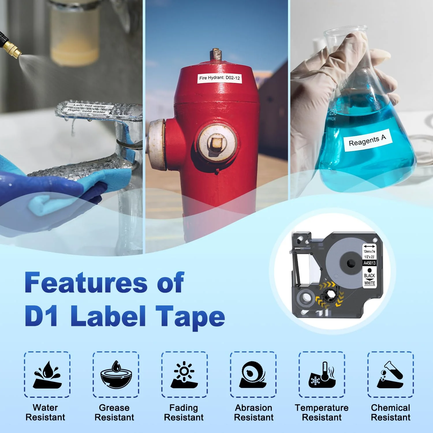 6-Pack Compatible Dymo D1 Label Tape 45013 1/2 Inch x 23 Ft Replace DYMO Label Maker Refills d1 a45013 S0720530, Black on White, for Dymo LabelManager 160 280 210D 360D 420P PnP 1/2 inch x 23 feet(12mm x 7m) - Image 4
