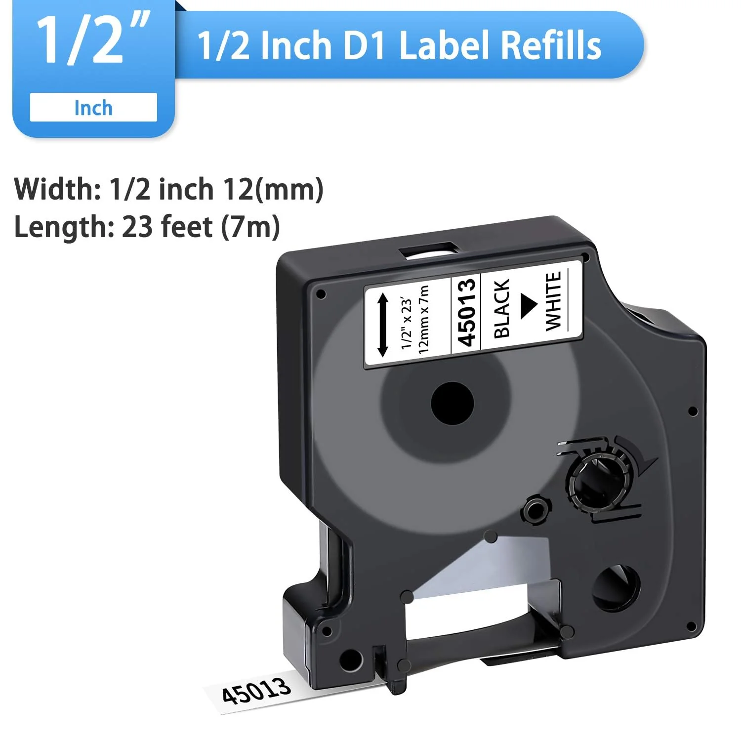 6-Pack Dymo D1 Label Tape 45013 Black on White 1/2 Inch x 23 Feet Compatible for DYMO LabelManager 160 280 210D 360D 420P Wireless PnP 220P 260P 500TS 450DUO - Image 3