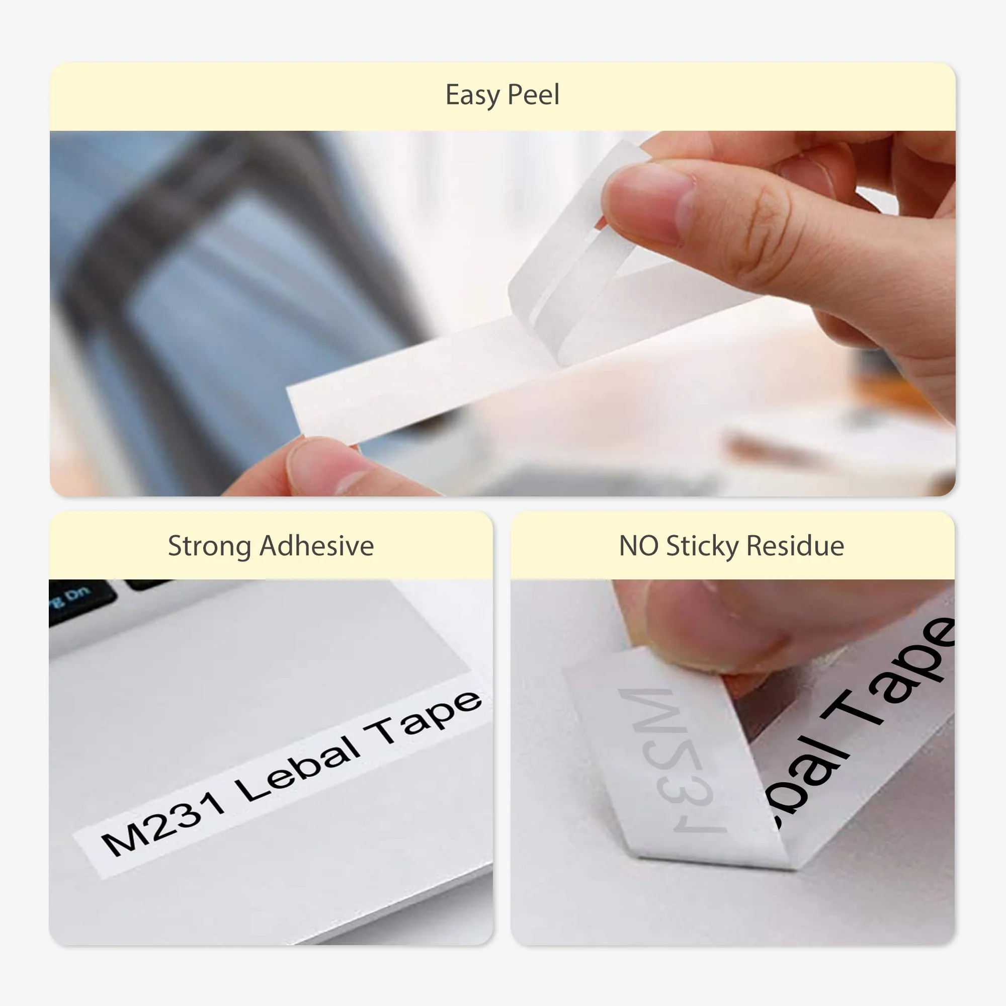 6-Pack M-K231 M Tape Compatible Label Tape Replacement for Brother P-Touch M231 MK231 M-231 M-K231S 12mm 0.47'' White Work with Brother Ptouch PT-65 PT-M95 PT-90 PT-70 PT-80 PT-70BM PT-45 Label Maker - Image 3