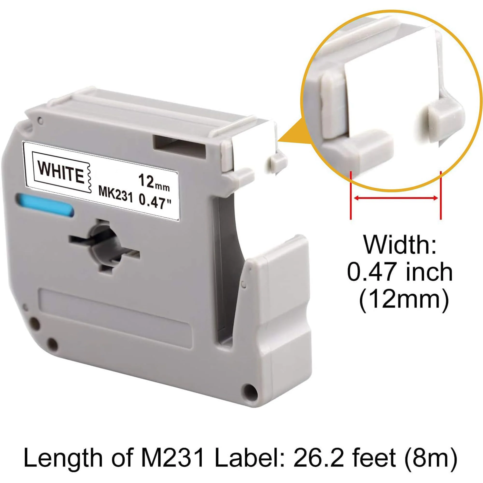 6-Pack M-K231 M Tape Compatible Label Tape Replacement for Brother P-Touch M231 MK231 M-231 M-K231S 12mm 0.47'' White Work with Brother Ptouch PT-65 PT-M95 PT-90 PT-70 PT-80 PT-70BM PT-45 Label Maker - Image 5