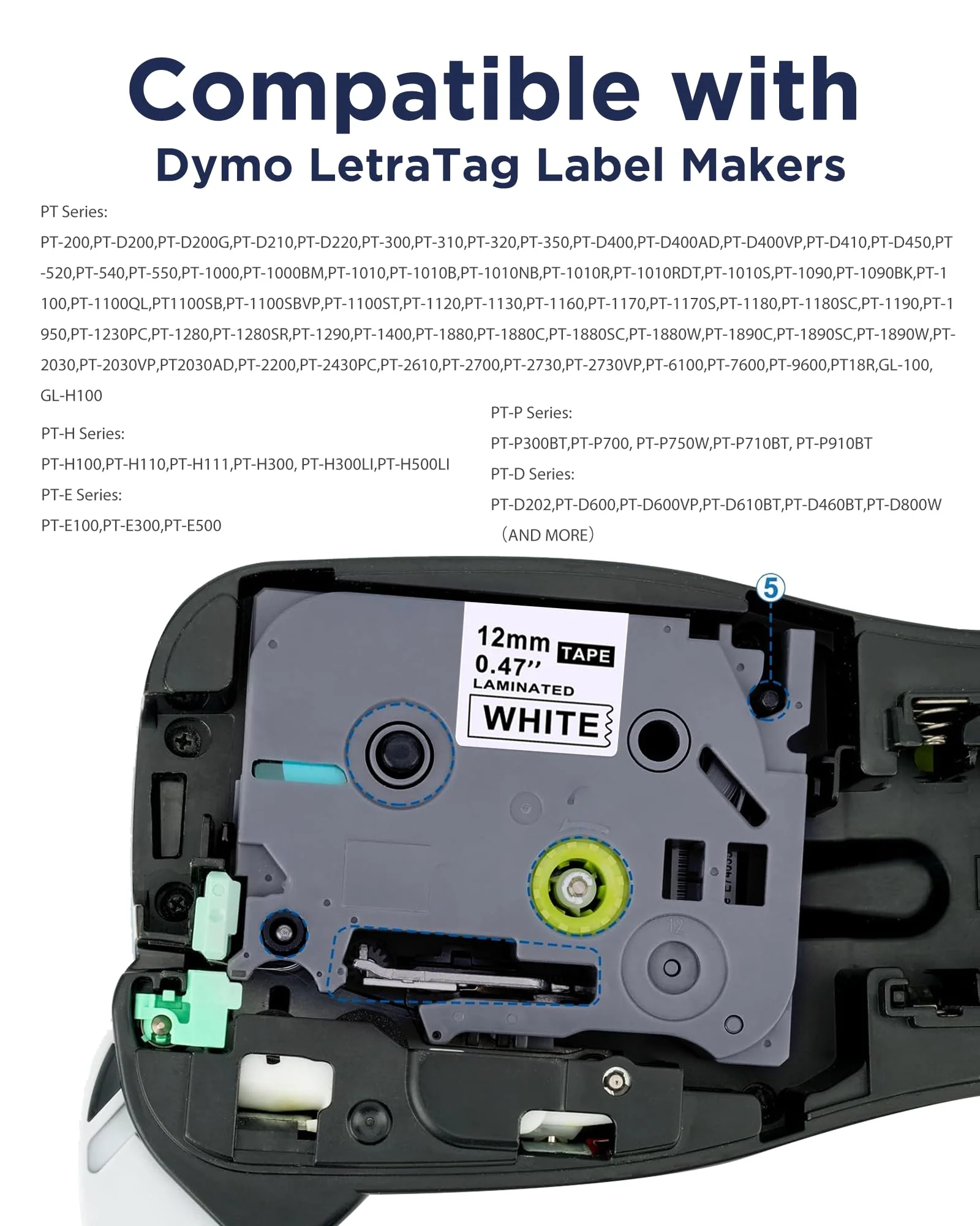 6-Pack Replacement for Brother P Touch Label Tape TZe-231 131 431 531 631 731 12mm 0.47 Laminated Label Maker Tape Multi-Color Work for PT-D210 H110 D220 D410 D600, Clear/White/Red/Blue/Yellow/Green - Image 2