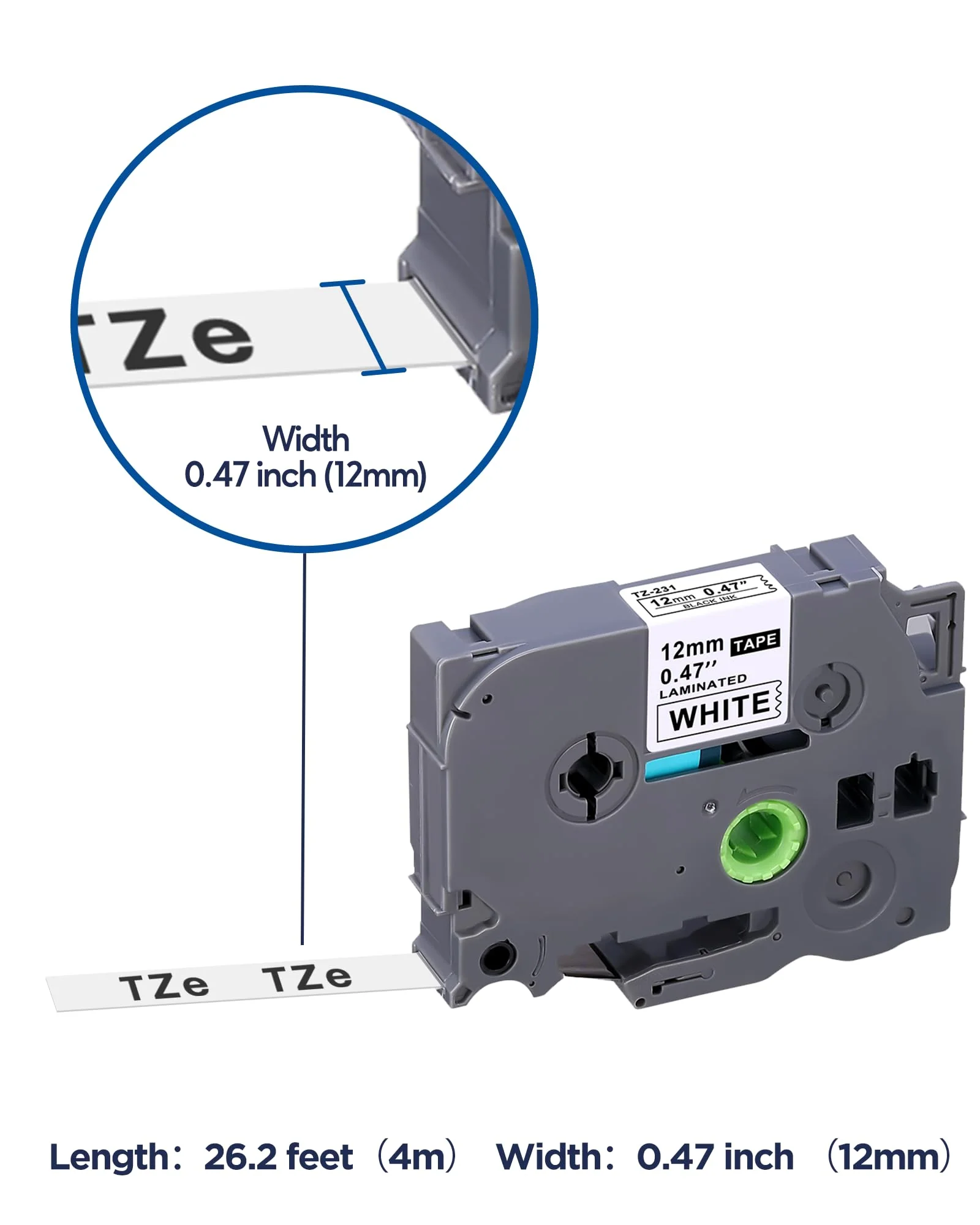 6-Pack Replacement for Brother P Touch Label Tape TZe-231 131 431 531 631 731 12mm 0.47 Laminated Label Maker Tape Multi-Color Work for PT-D210 H110 D220 D410 D600, Clear/White/Red/Blue/Yellow/Green - Image 3