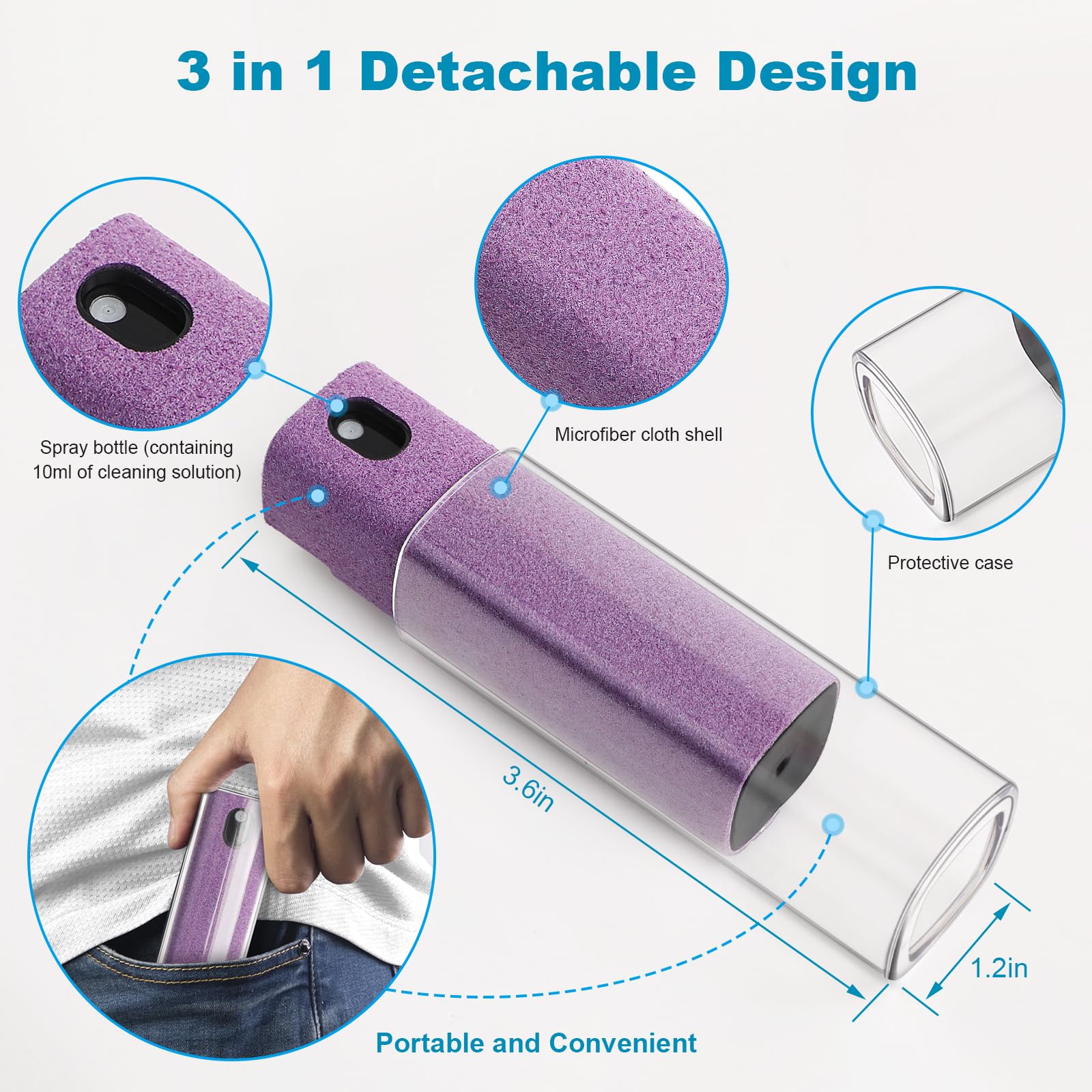 6 Pack Screen Cleaner 3-in-1 Touchscreen Mist Cleaner Spray and Microfiber Cloth Built-in Cleaning Solution Portable Reusable Fingerprint-Proof Spray Bottle for Phone Laptop iPad TV Monitor Car Screen - Image 2