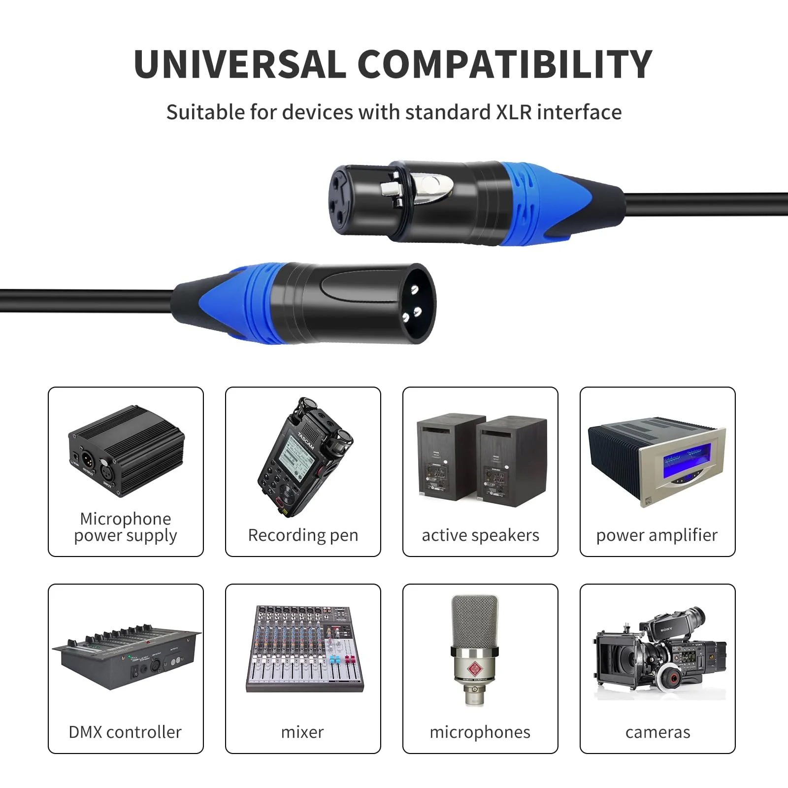 6 Pack XLR Male to Female Cable, Professional Balanced Microphone Lead, Extension Mic Cord 3 FT/3 Colors - Image 3