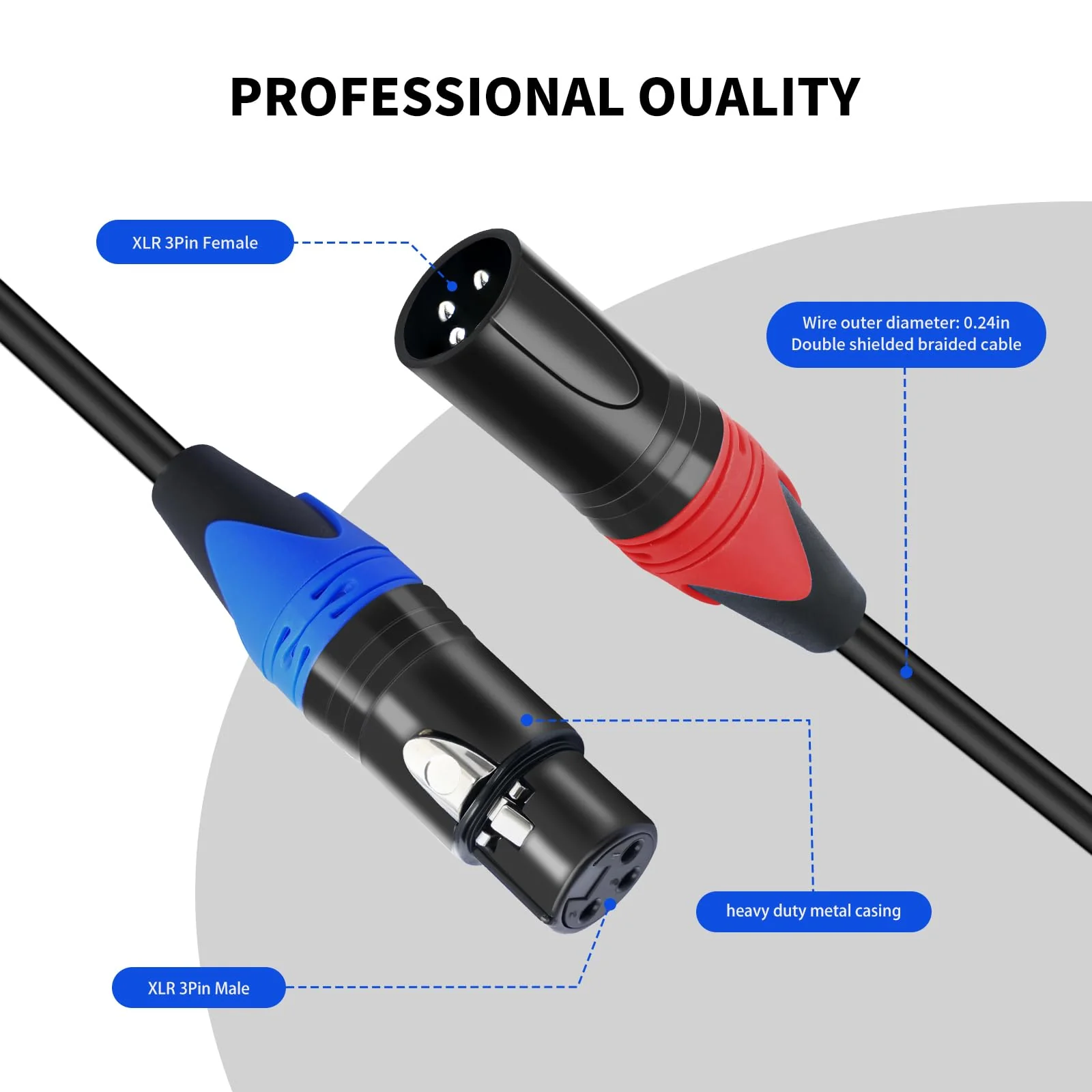6 Pack XLR Male to Female Cable, Professional Balanced Microphone Lead, Extension Mic Cord 3 FT/3 Colors - Image 4
