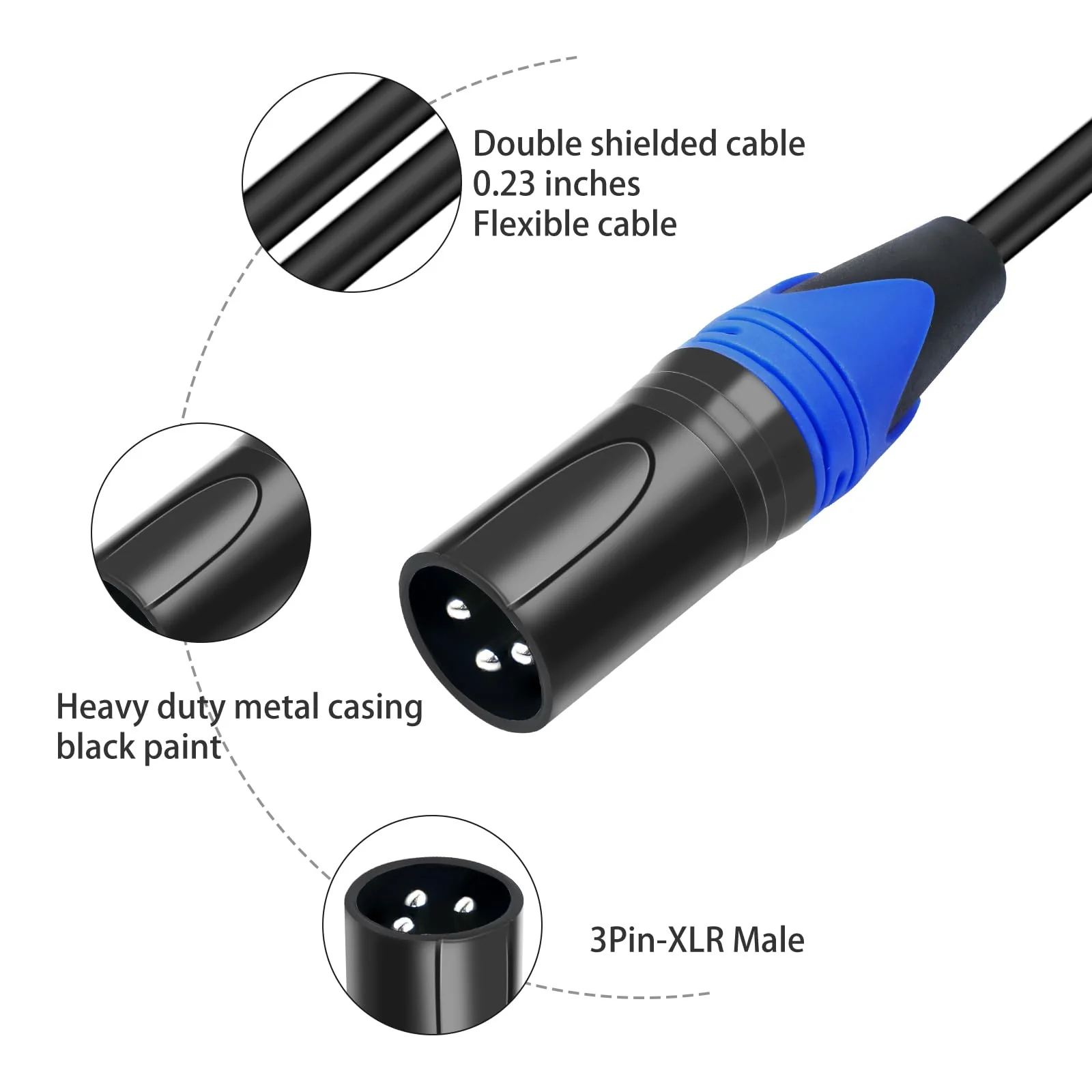 6 Pack XLR Male to Female Cable, Professional Balanced Microphone Lead, Extension Mic Cord 3 FT/3 Colors - Image 6