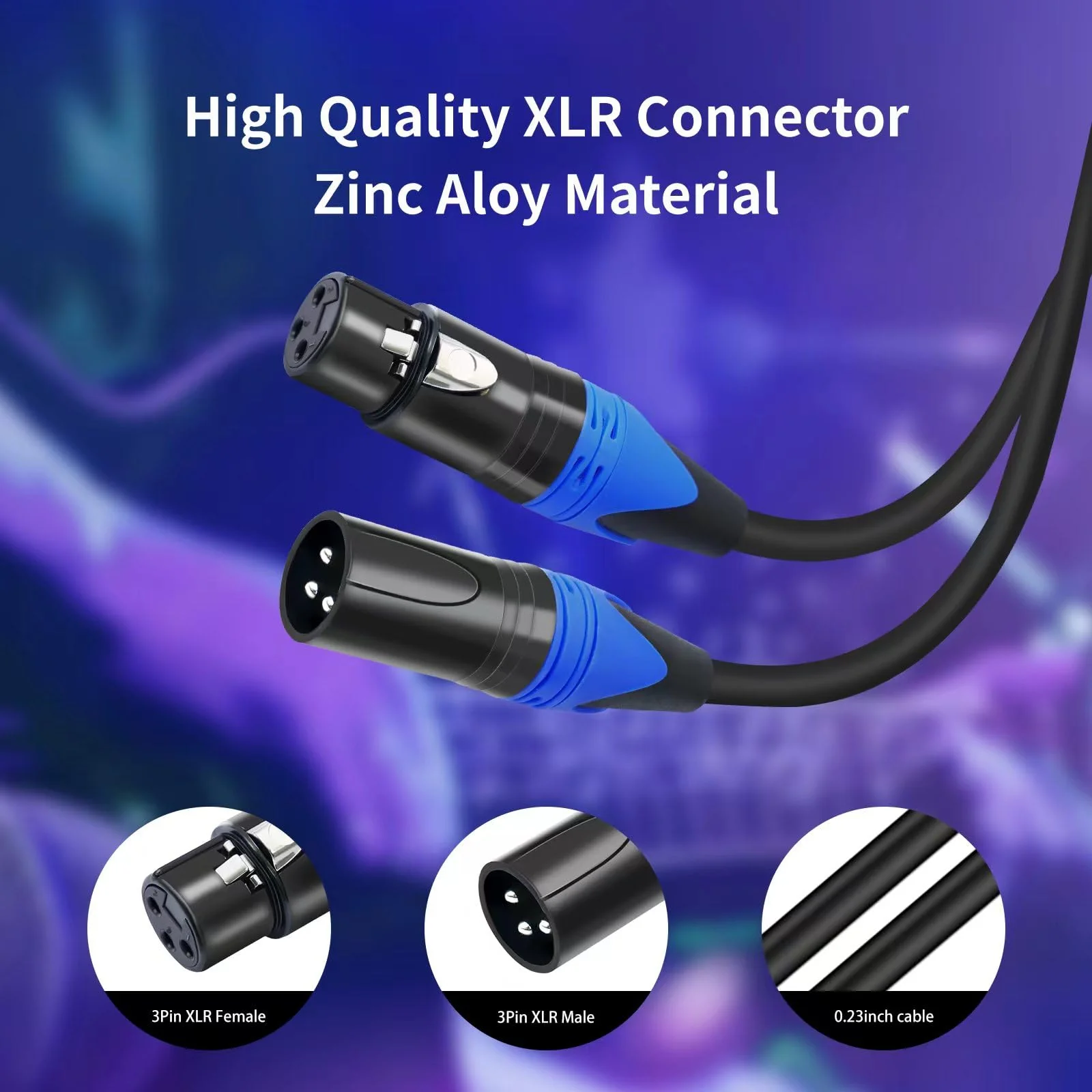 6 Pack XLR Male to Female Cable, Professional Balanced Microphone Lead, Extension Mic Cord 3 FT/3 Colors - Image 8