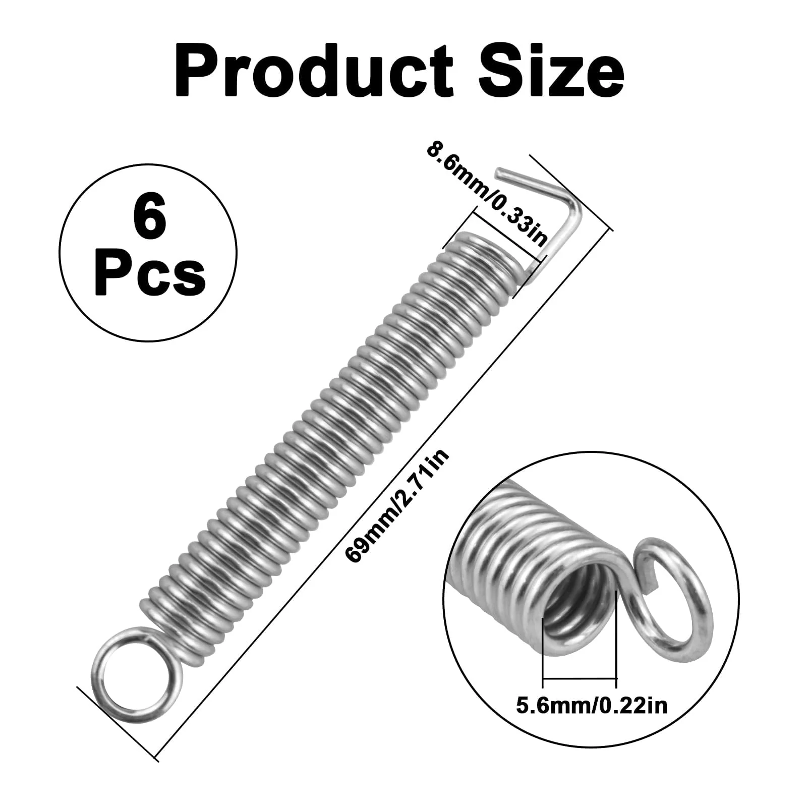 6 Pcs Electric Guitar Tremolo Bridge Springs, Noiseless Metal Guitar Bridge Instruments Accessories Replacement Parts for FR Fender Strat ST Stratocaster (Silver) 6 Pcs - Image 2