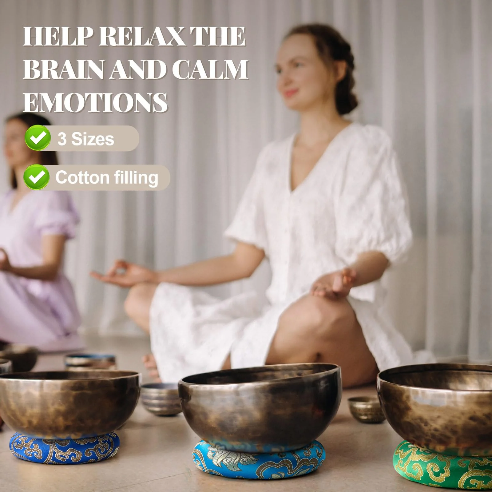 6 Pcs Singing Bowl Cushion Set 3 Silk Cloth O Ring with 3 Crystal Singing Bowl Mallet Include Solid and Hollow Stick Wood Handle Rubber Mallet for 7-9 Tibetan Sound Meditation - Image 4