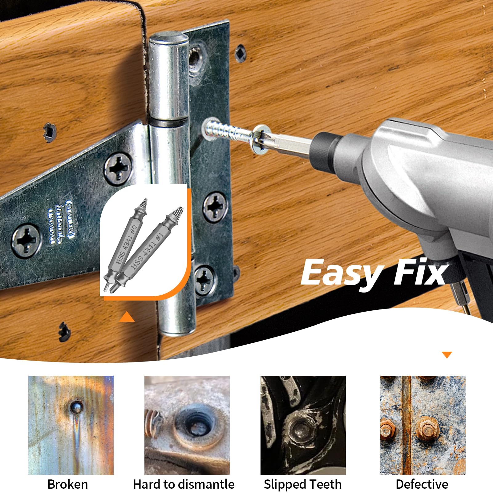6 Piece Screw Extractor Set, Damaged Screw Remover Extractor, Double Head Left Extractor Set, Multiple for Removing Slightly Damaged Screws, Made of HSS 4341 - Image 4