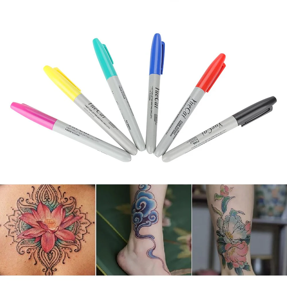 6 Piece Set Piercing Skin Marker Pen Permanent Makeup Body Art Beauty Tool Skin Pens 6 Piece Set Skin Pen Sk The Can Tattoo Ink - Image 8
