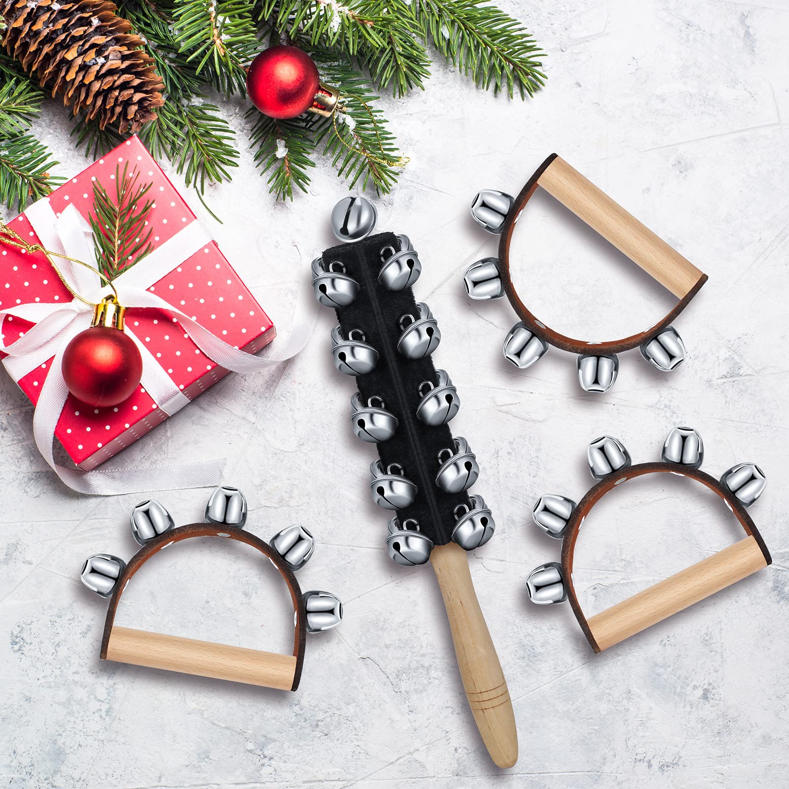 6 Pieces Christmas Hand Jingle Bells Wooden Hand Sleigh Bells Jingle Shaker Bells Handhold Bell Rattles Musical Bell Instruments Handheld Bells Holiday Christmas Decor (Black) Black - Image 7