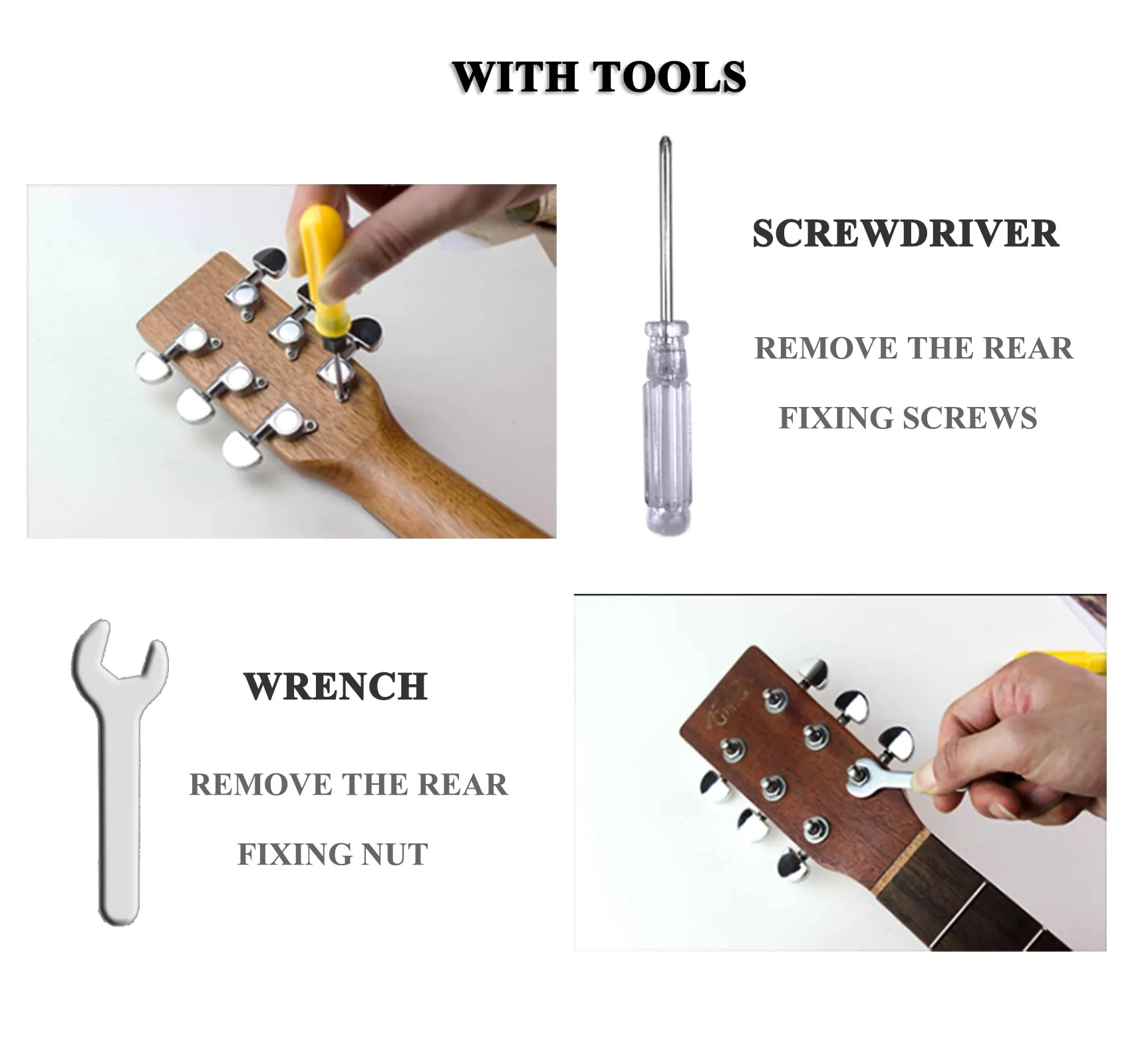 6 Pieces Guitar String Tuning Pegs, Guitar Machine Heads Knobs for Electric or Acoustic Guitar with Tools (3 Left + 3 Right) (Silver) Silver - Image 3