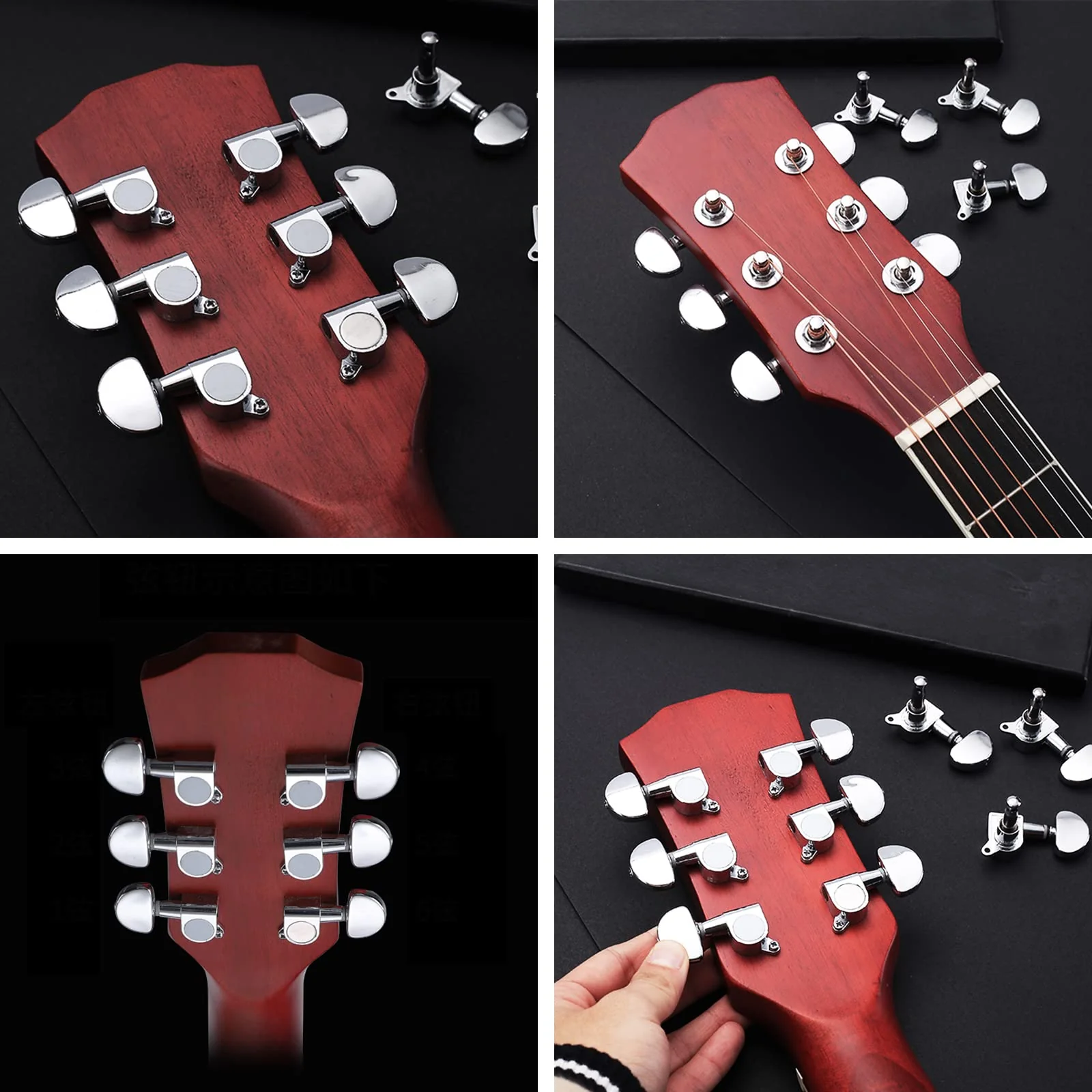 6 Pieces Guitar String Tuning Pegs, Guitar Machine Heads Knobs for Electric or Acoustic Guitar with Tools (3 Left + 3 Right) (Silver) Silver - Image 6