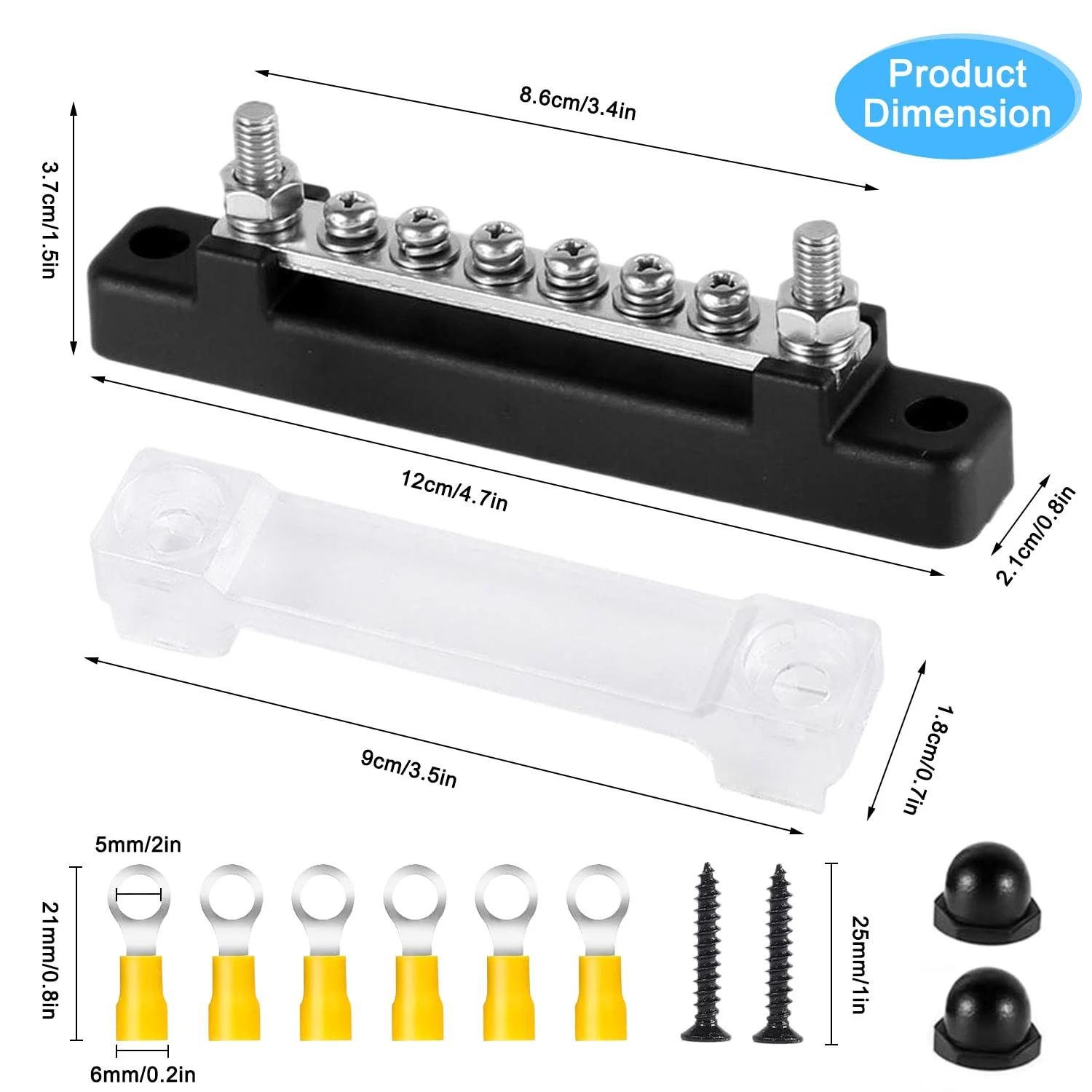 6-Pin Busbar Distribution Block, Single Row Busbar 150A Busbar Block with Cover, Distribution Block, Busbar Screw Terminal, Busbar for Truck, Bus, Boat (Black) black - Image 2