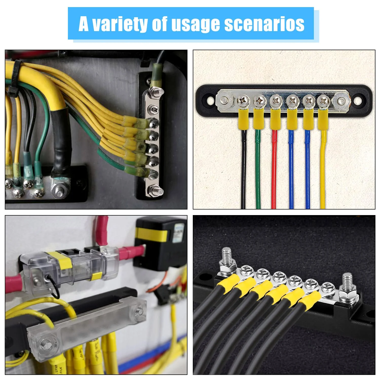 6-Pin Busbar Distribution Block, Single Row Busbar 150A Busbar Block with Cover, Distribution Block, Busbar Screw Terminal, Busbar for Truck, Bus, Boat (Black) black - Image 5