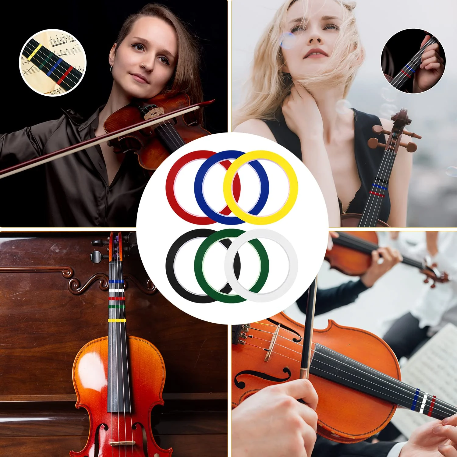 6 Rolls Violin Tape Fingerboard, 216 ft/66m Cello Tape Instrument Fingering Tape Violin Tape for Beginners Fretboard Orchestral Instruments (6 Colors) - Image 7