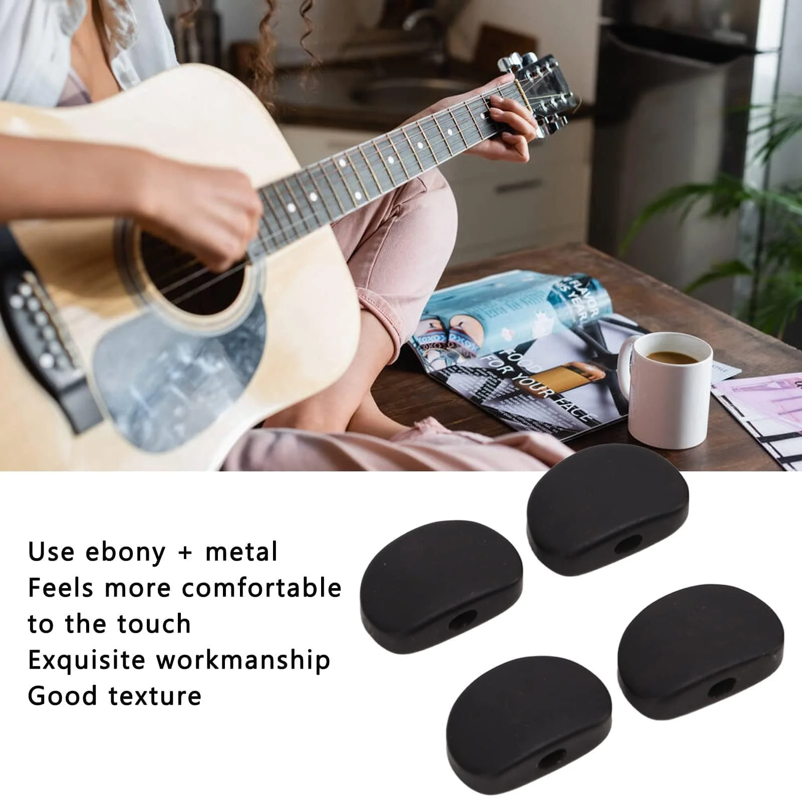 6 Set Guitar Tuning Peg Buttons, Semicircle Ebony Folk Electric and Acoustic Guitar Tuning Pegs Tuners Keys Machine Heads Replacement Buttons Knobs Handle(#1) #1 - Image 6