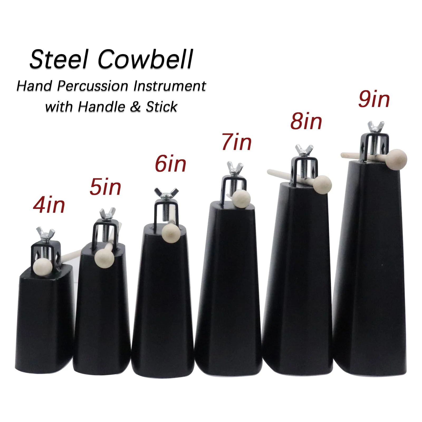 6" Steel Cowbell, 6inch Hand Percussion Instrument with Handle & Stick, Loud Noise Maker for Drum Set, Sporting Events, Concerts & Weddings, Easy to Mount, Clear Tapping Sound - Image 3