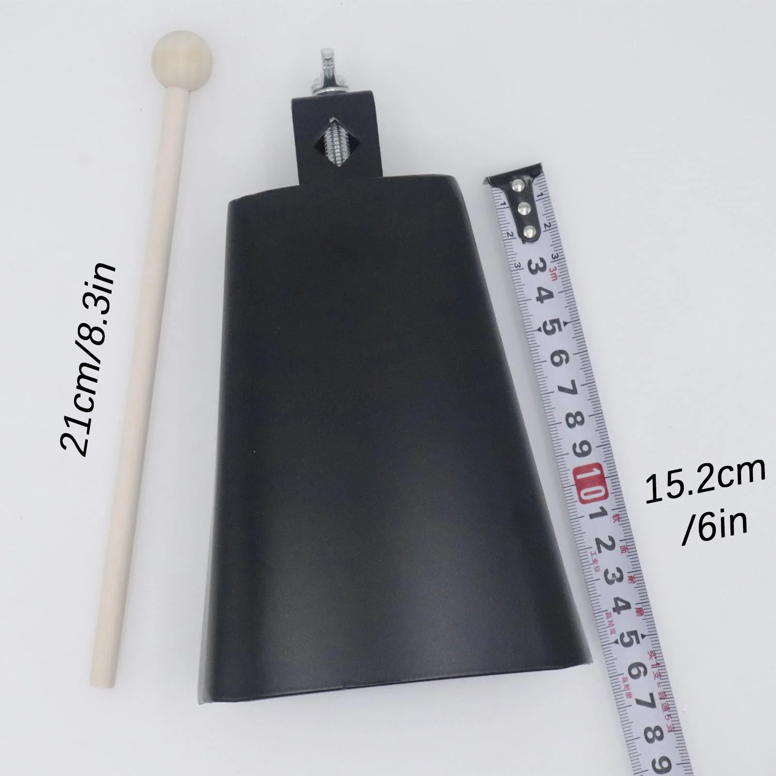 6" Steel Cowbell, 6inch Hand Percussion Instrument with Handle & Stick, Loud Noise Maker for Drum Set, Sporting Events, Concerts & Weddings, Easy to Mount, Clear Tapping Sound - Image 4