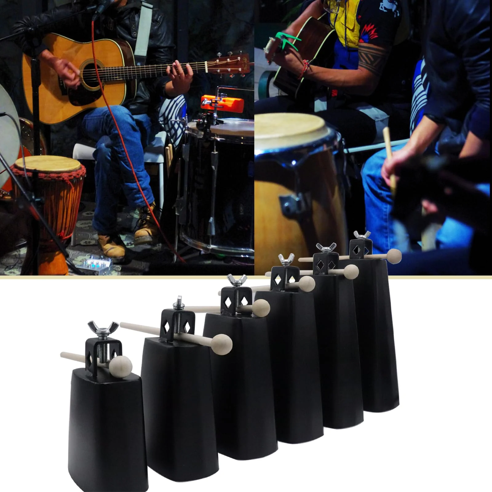 6" Steel Cowbell, 6inch Hand Percussion Instrument with Handle & Stick, Loud Noise Maker for Drum Set, Sporting Events, Concerts & Weddings, Easy to Mount, Clear Tapping Sound - Image 5