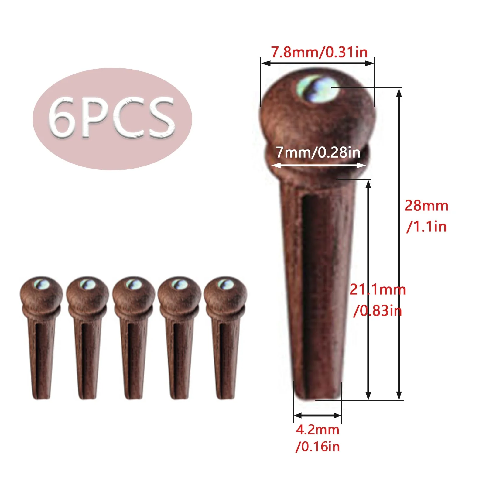 6 String Acoustic Guitar Bridge Bone Bridge Saddle and Nut, Rosewood Acoustic Guitar Bridge Pins with Bridge Pin Puller Remover, Acoustic Guitar Bridge Replacement Parts - Image 4