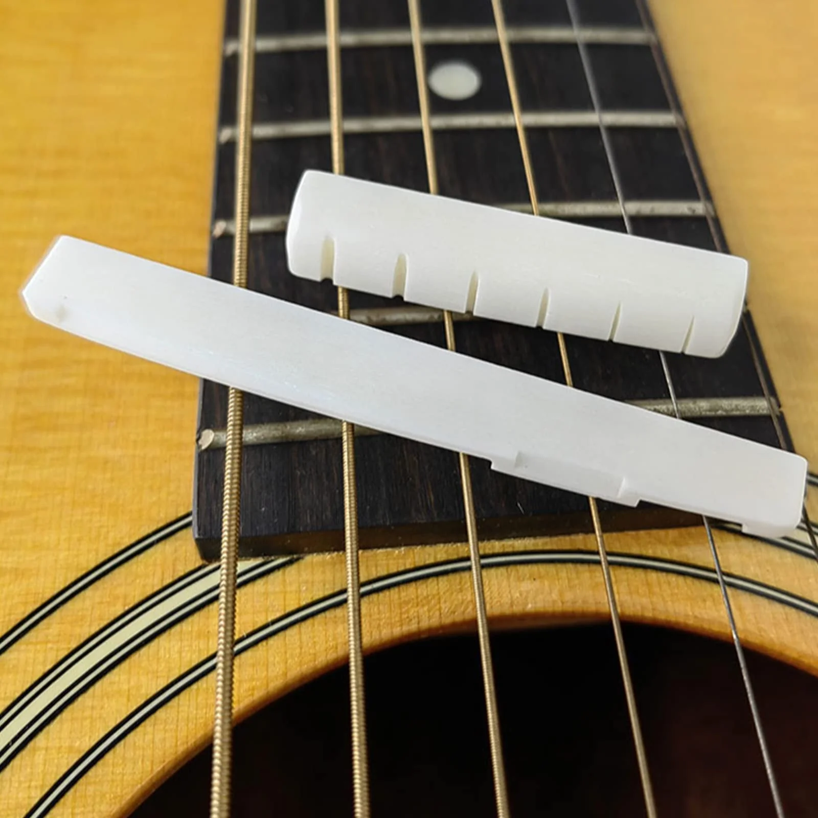 6 String Acoustic Guitar Bridge Bone Bridge Saddle and Nut, Rosewood Acoustic Guitar Bridge Pins with Bridge Pin Puller Remover, Acoustic Guitar Bridge Replacement Parts - Image 6