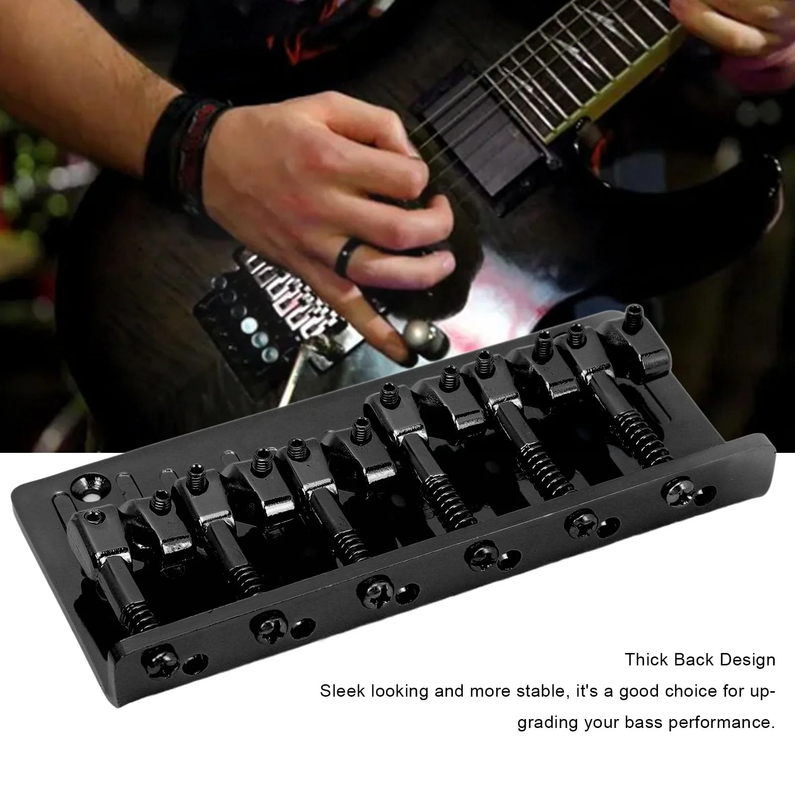 6 String Bass Bridge Hardtail Top Load Adjustable Saddles Zinc Alloy Replacement for Precision Bass Guitar Fixed Bridge Assembly Black - Image 4