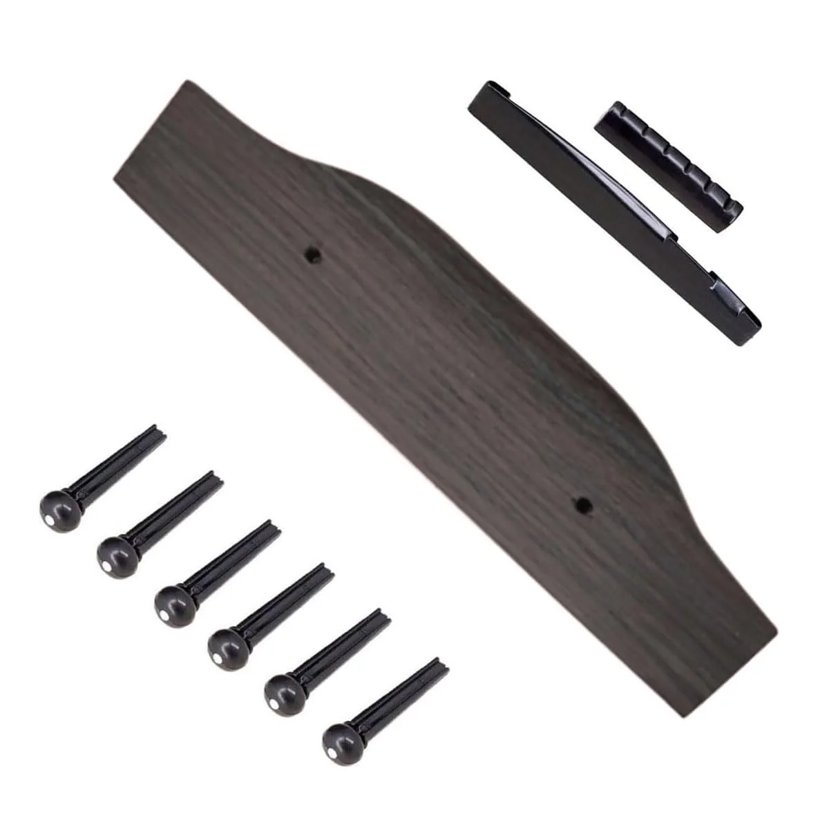 6 String Guitar Bridge Saddle Nut Pins Replacement Parts Set, Guitar Rosewood Bridge, 6Pcs Bridge Pins, End Pin, Guitar 6 String, Saddle and Nut Accessories for Acoustic Folk Guitar Black - Image 2