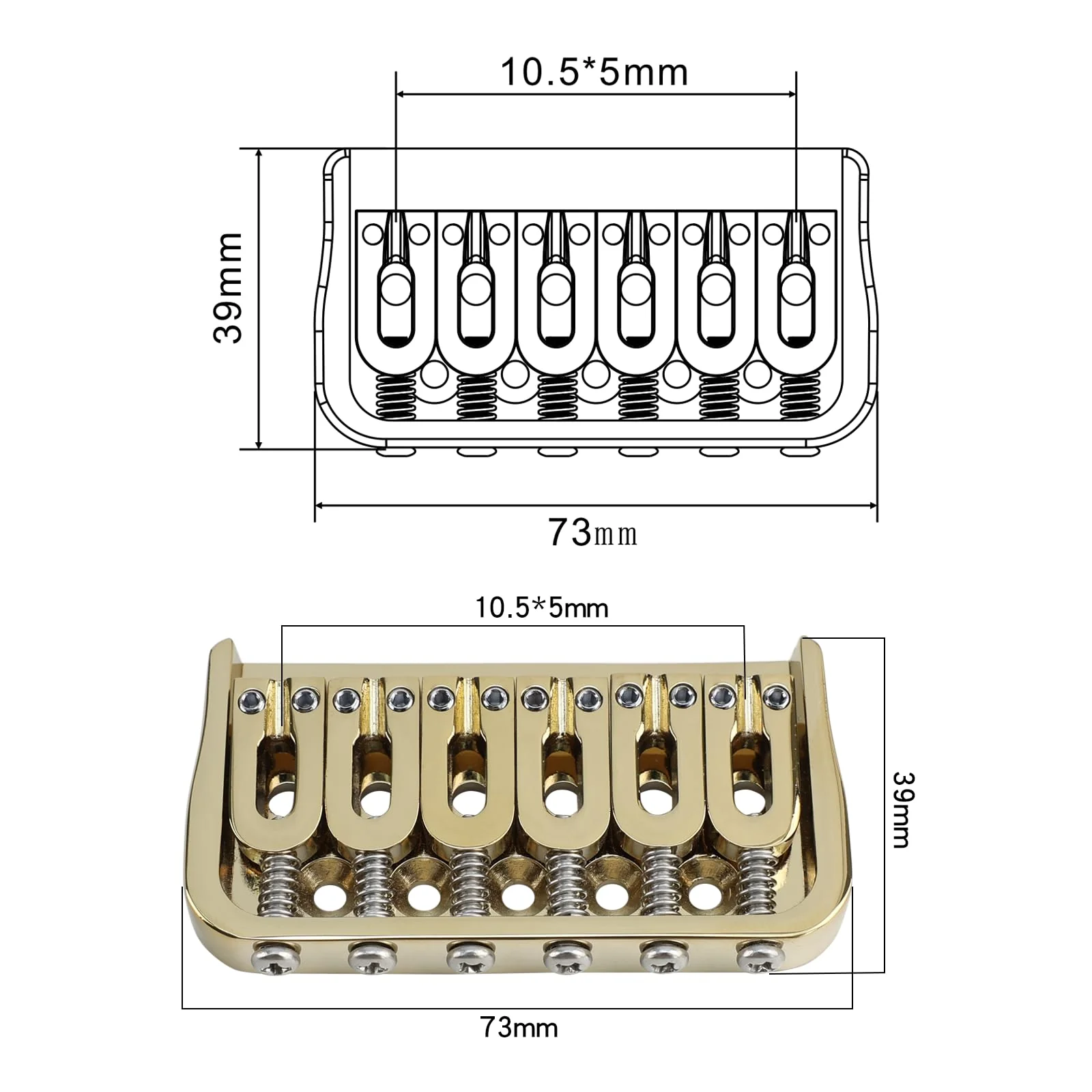 6 String Guitar Fixed Bridge 10.5mm Zinc Alloy Saddle Baseplate Electric Guitar Hardtail Bridge Compatible with Telecaster Tele Strat Style Electric Guitar Replacement Parts Gold 6 string- regular fret - Image 5