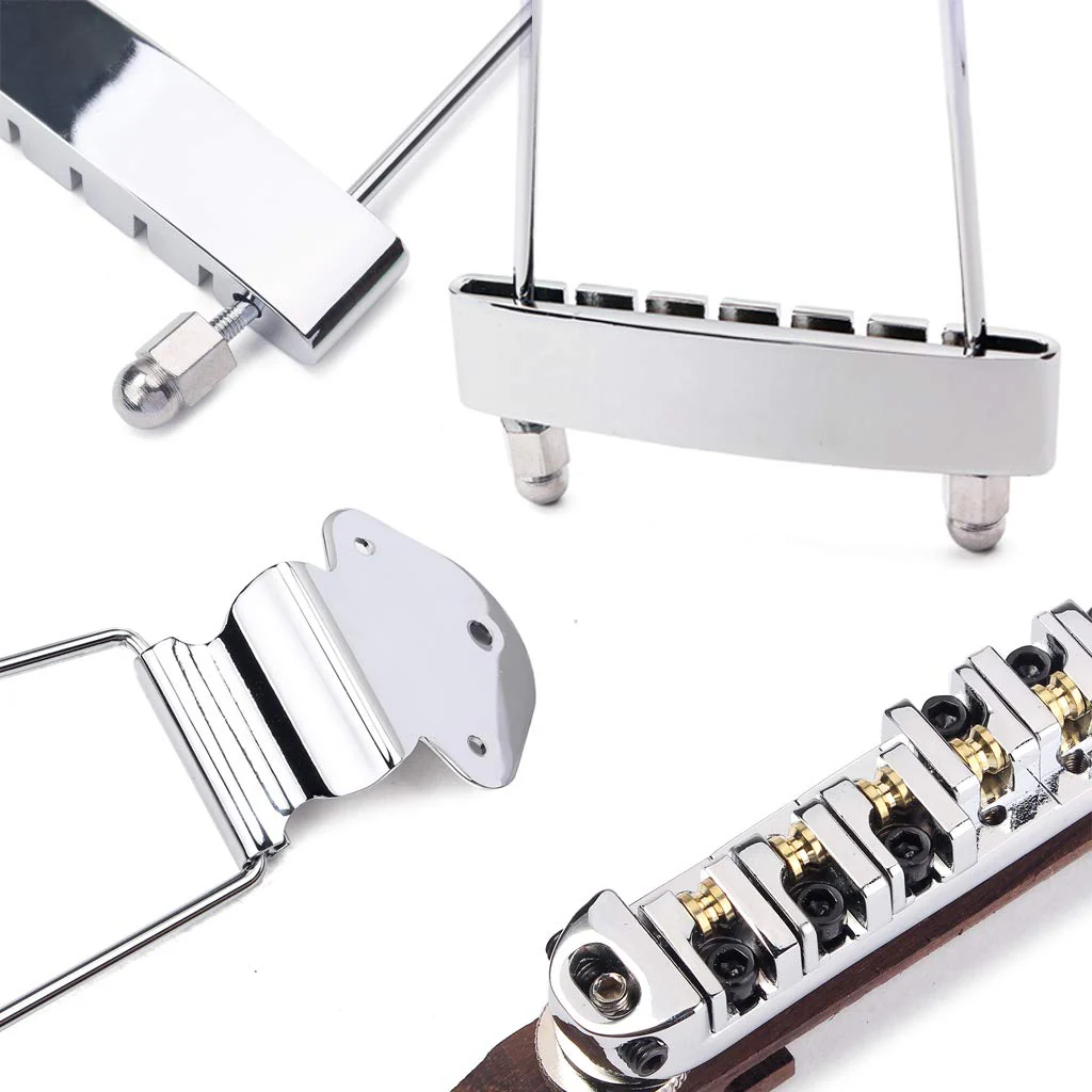 6 String Guitar Trapeze Tailpiece Bridge and Roller Tune-O-Matic Saddle Bridge for Jazz Archtop Guitar Replacement (Chrome chrome - Image 3