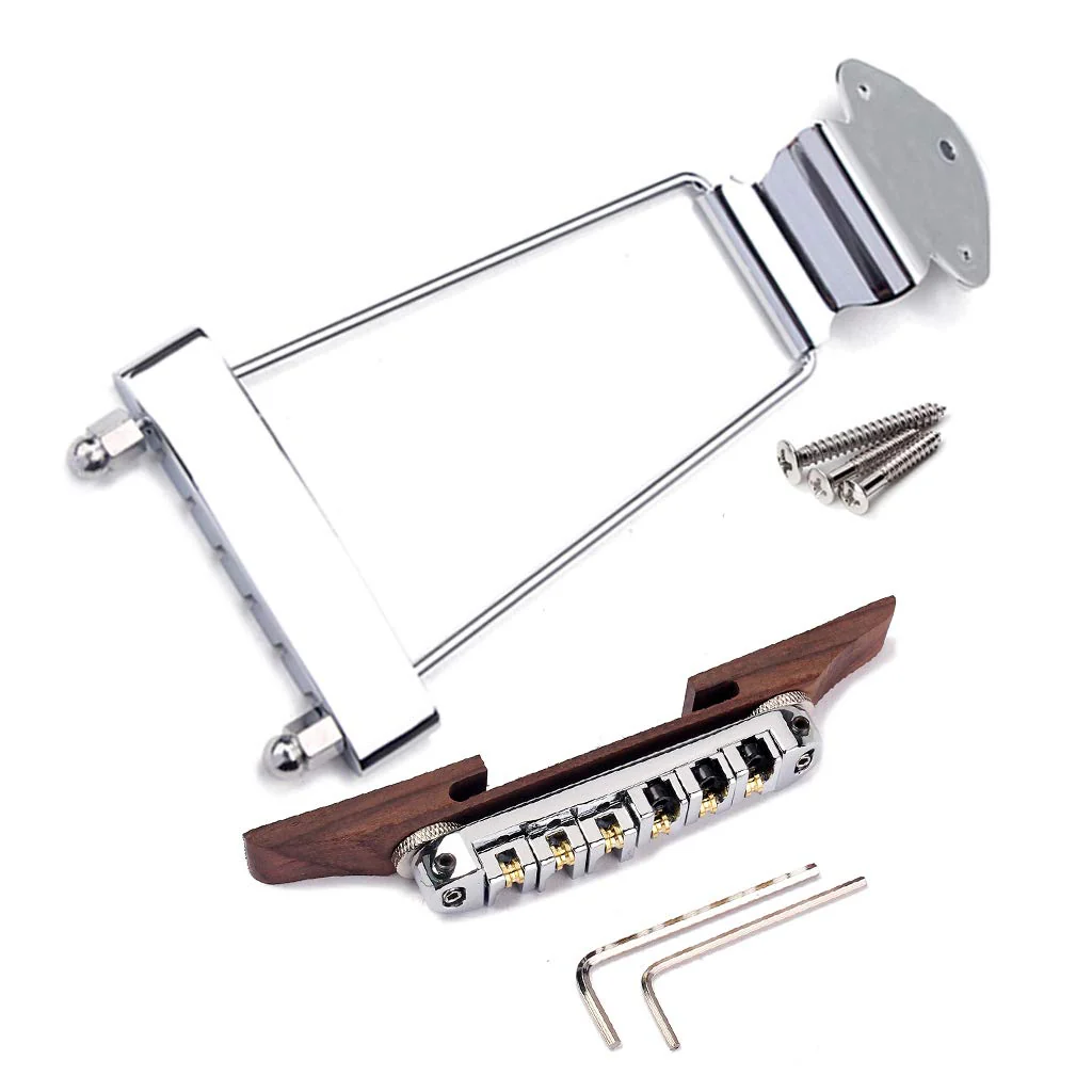 6 String Guitar Trapeze Tailpiece Bridge and Roller Tune-O-Matic Saddle Bridge for Jazz Archtop Guitar Replacement (Chrome chrome - Image 4