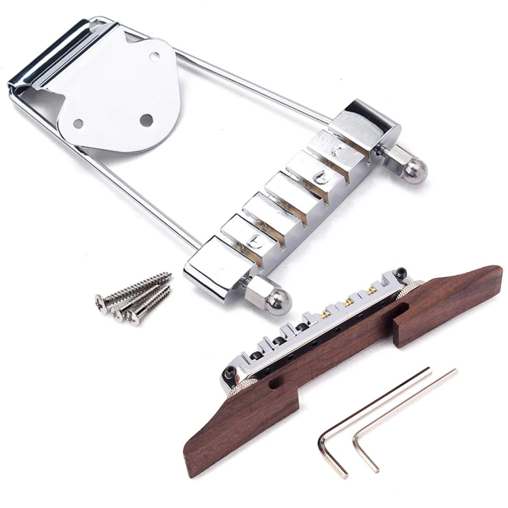 6 String Guitar Trapeze Tailpiece Bridge and Roller Tune-O-Matic Saddle Bridge for Jazz Archtop Guitar Replacement (Chrome chrome - Image 5