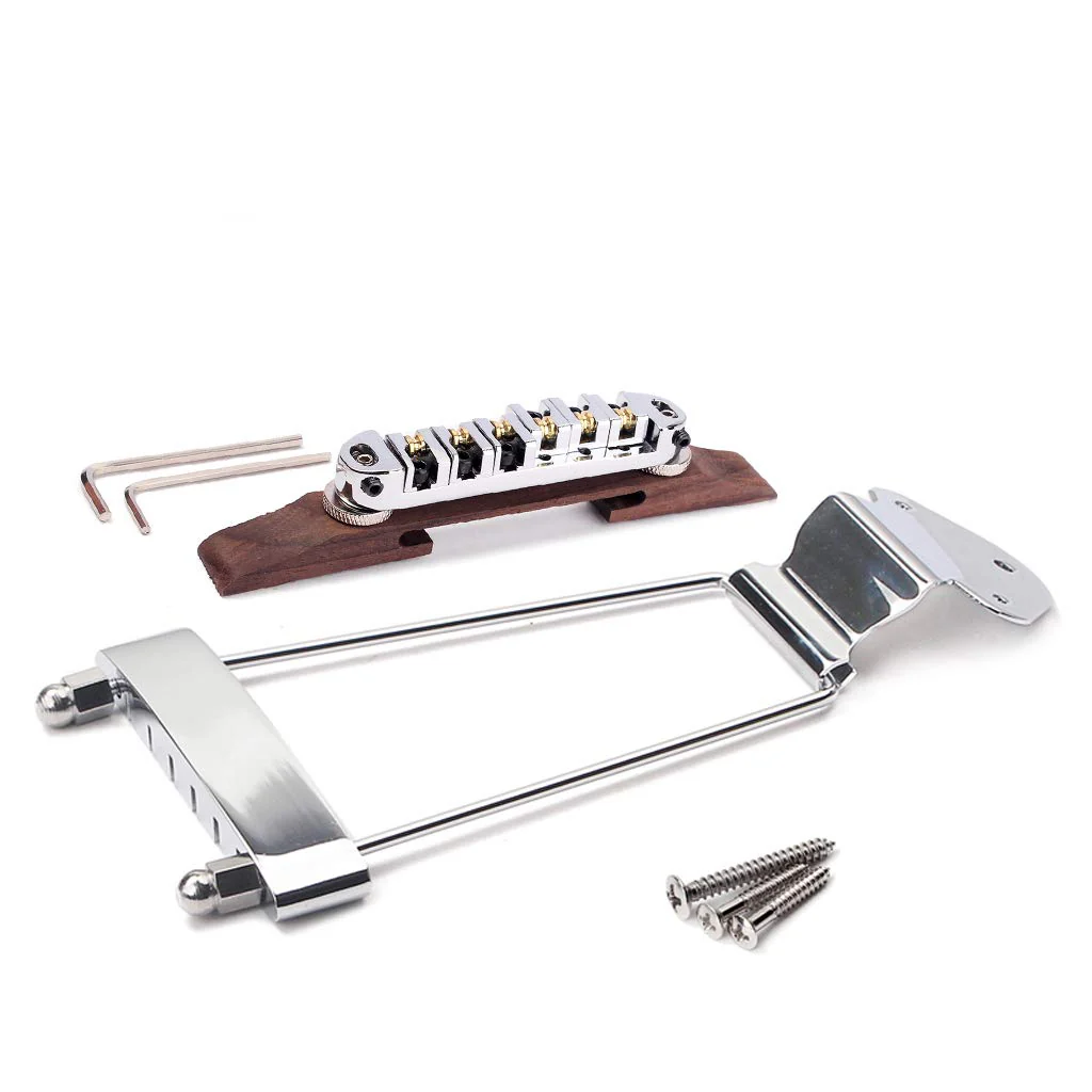 6 String Guitar Trapeze Tailpiece Bridge and Roller Tune-O-Matic Saddle Bridge for Jazz Archtop Guitar Replacement (Chrome chrome - Image 6