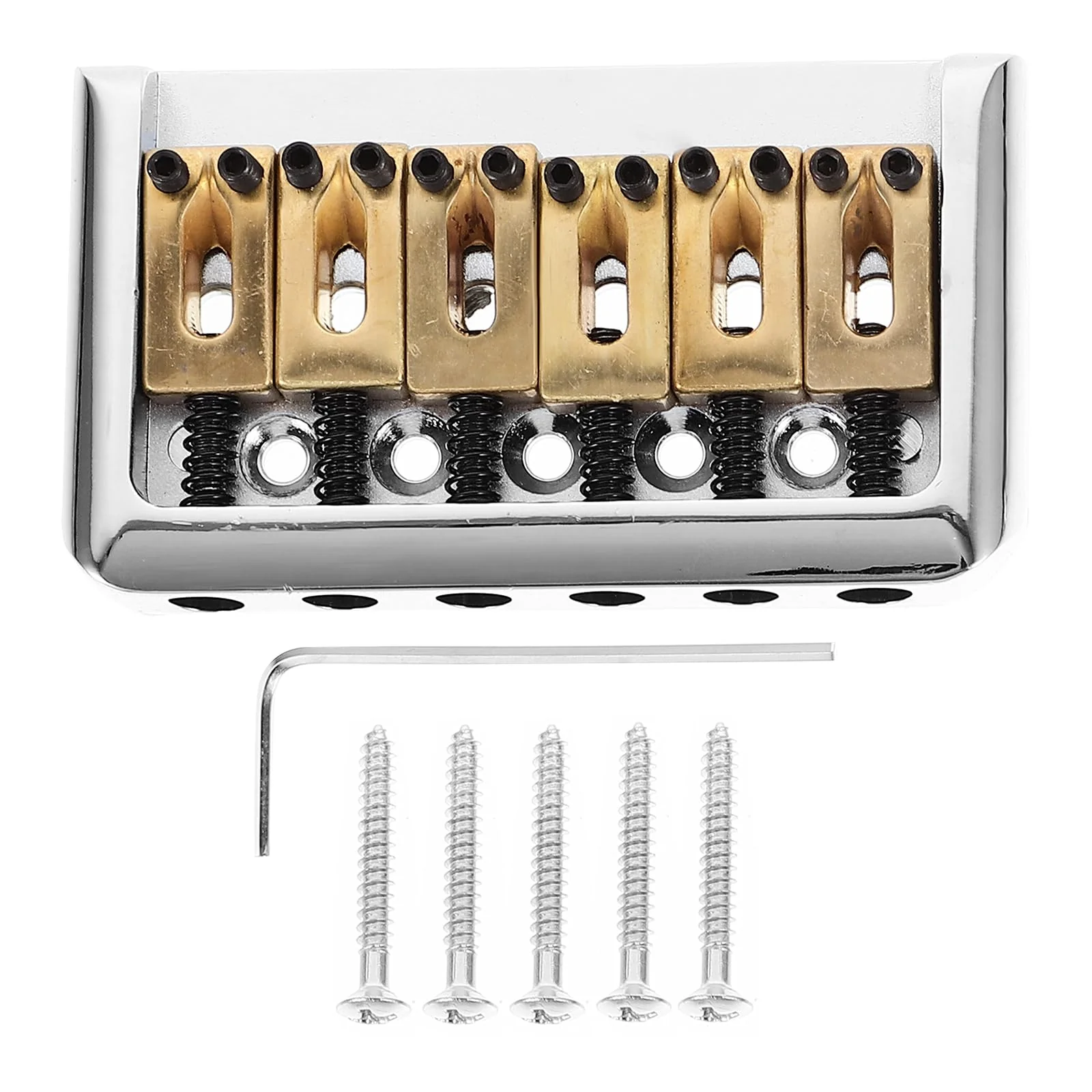 6 String Hard-tail Fixed Bridge Set with Wrench and Screws for Electric Guitar Replacement Parts guitar bridge, bridge(Golden)