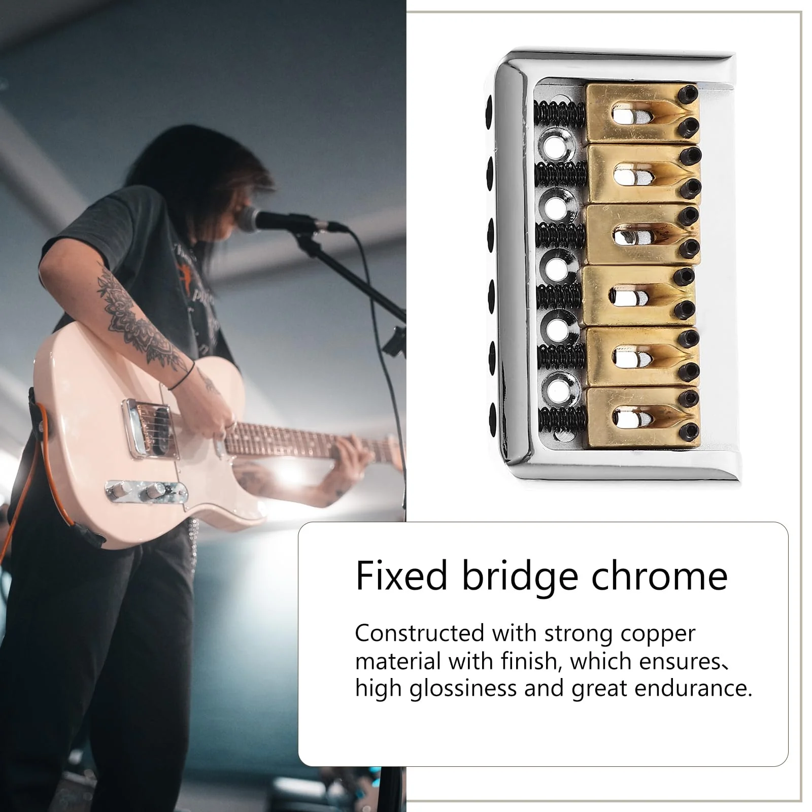 6 String Hard-tail Fixed Bridge Set with Wrench and Screws for Electric Guitar Replacement Parts guitar bridge, bridge(Golden) - Image 3
