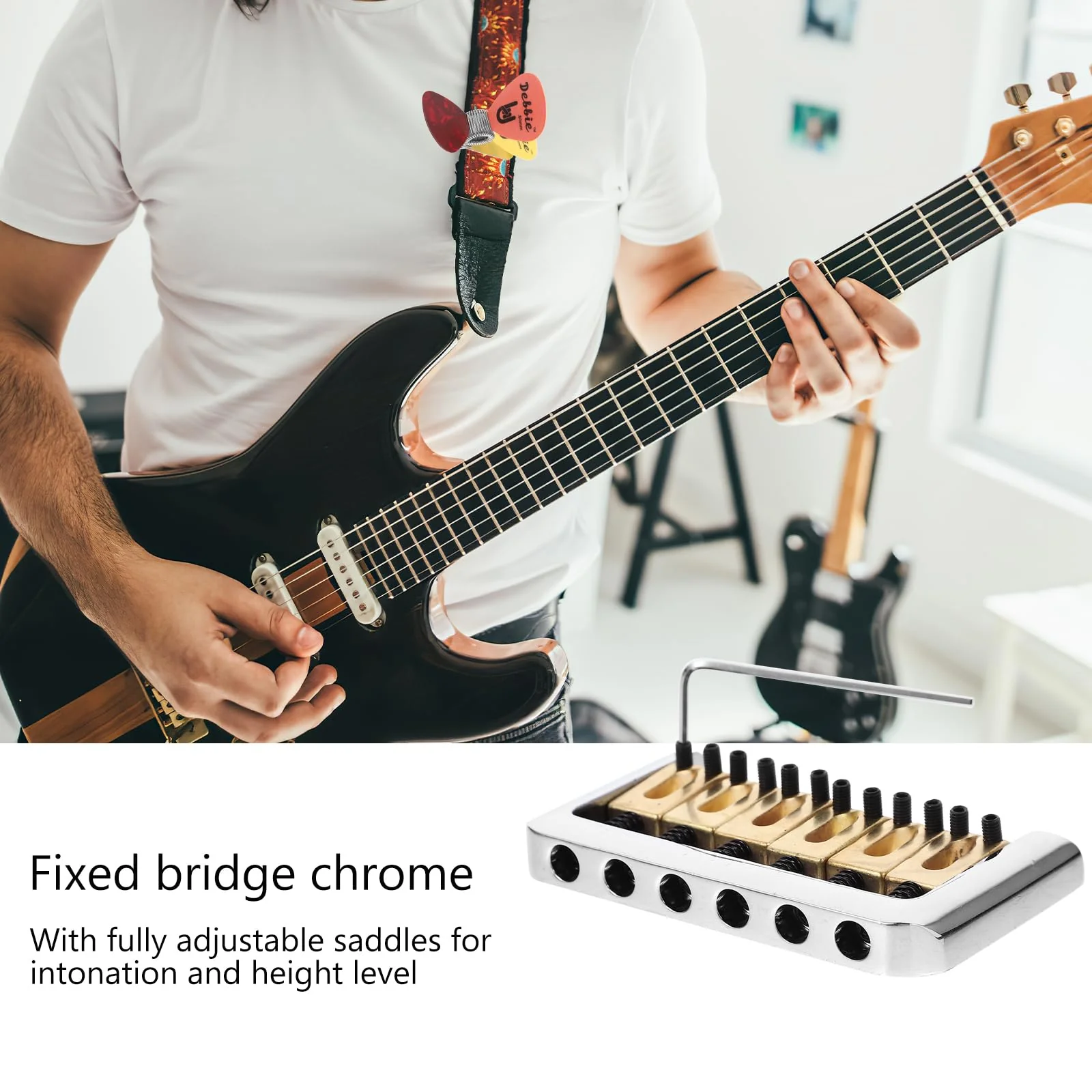 6 String Hard-tail Fixed Bridge Set with Wrench and Screws for Electric Guitar Replacement Parts guitar bridge, bridge(Golden) - Image 4