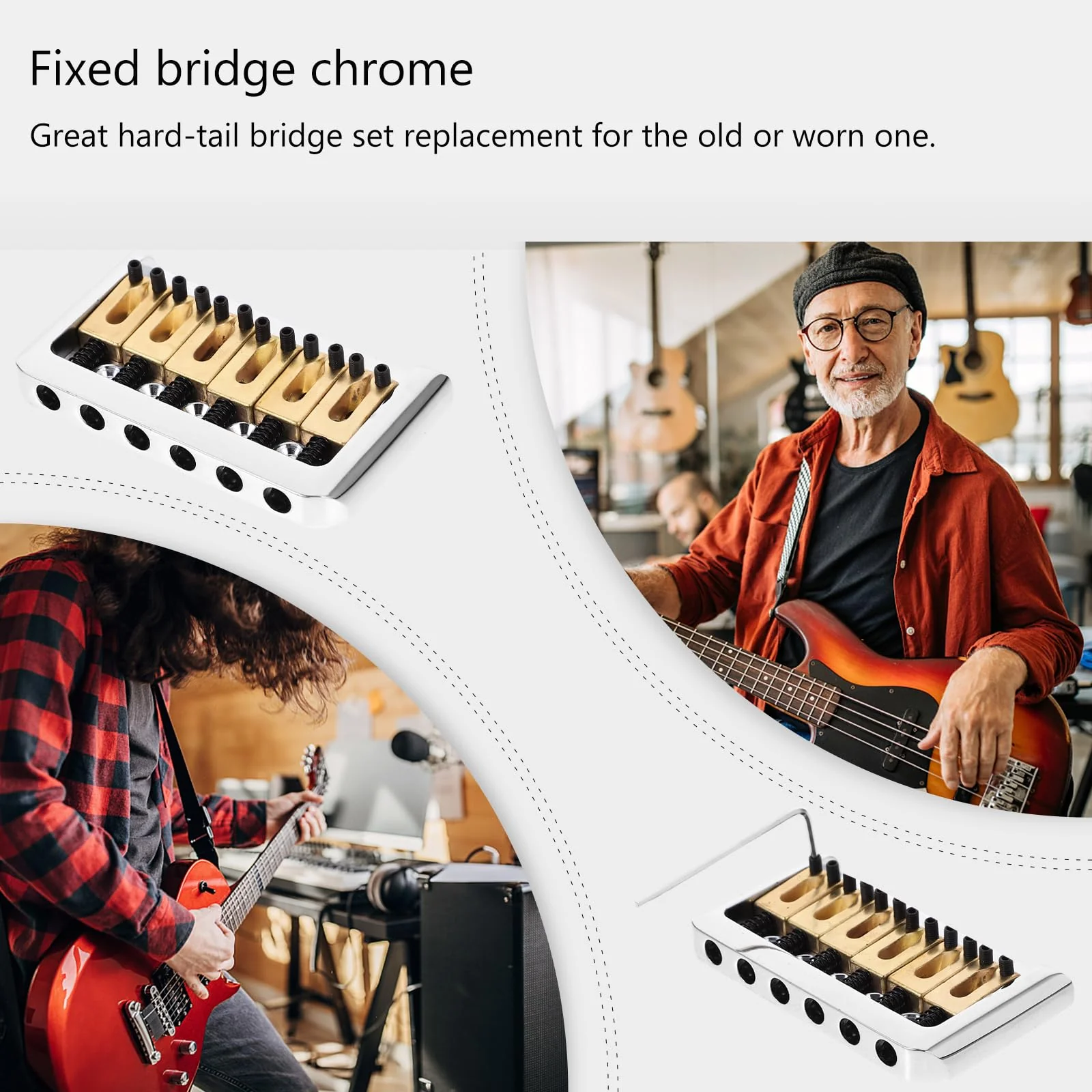 6 String Hard-tail Fixed Bridge Set with Wrench and Screws for Electric Guitar Replacement Parts guitar bridge, bridge(Golden) - Image 5