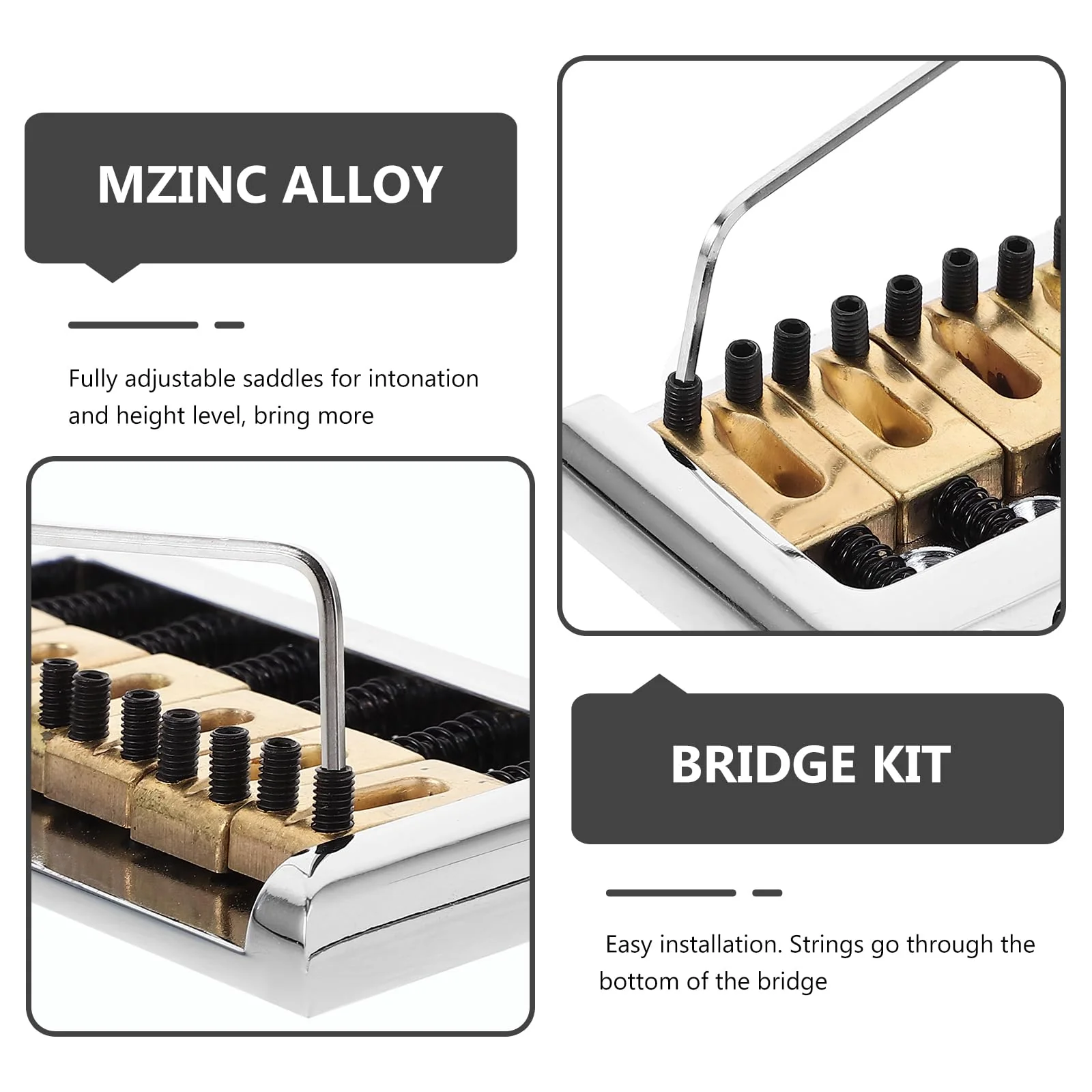 6 String Hard-tail Fixed Bridge Set with Wrench and Screws for Electric Guitar Replacement Parts guitar bridge, bridge(Golden) - Image 6